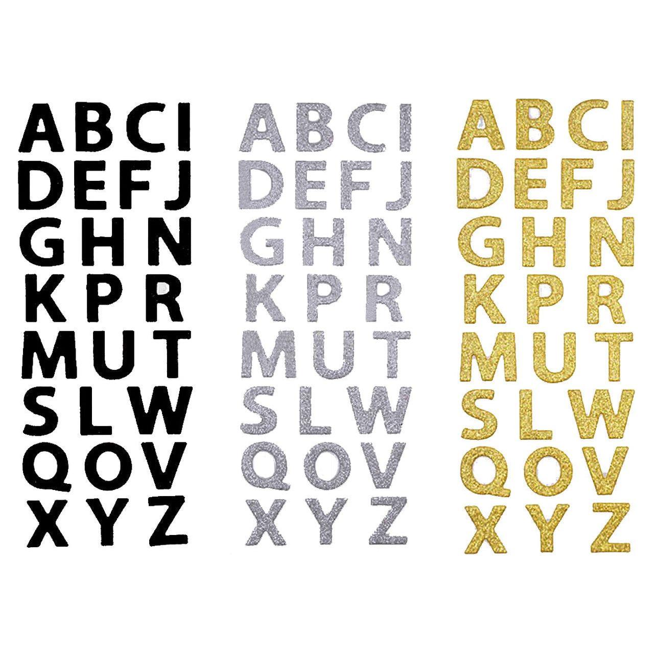 UPPER CASE LETTERS GLITTER STICKER BLK-SIL-GOLD