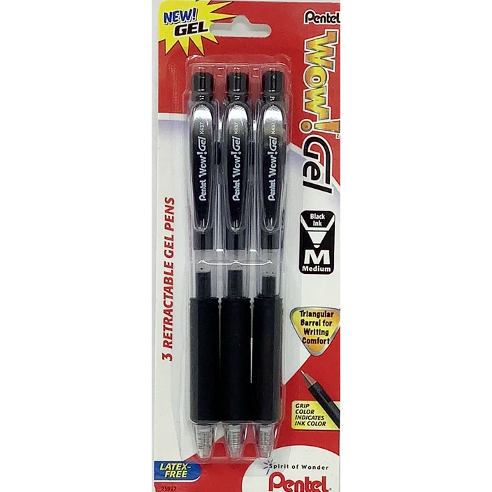 WOW! GEL PEN, BLACK 3 PACK MED