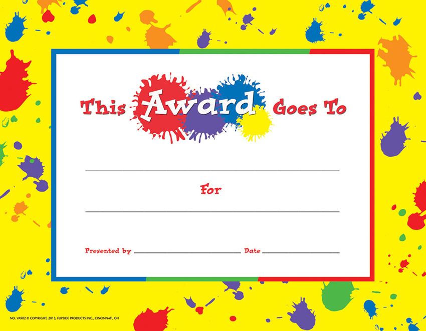 Hayes General Award Certificate, Paint Splatter, Pack of 30, 8.5" x 11" (VA 902)