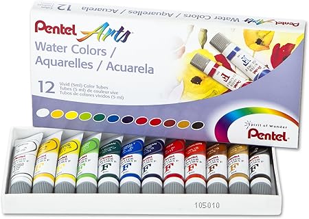 Pentel Arts Water Colors, 12 Color Tubes  (PENWFRS-12)