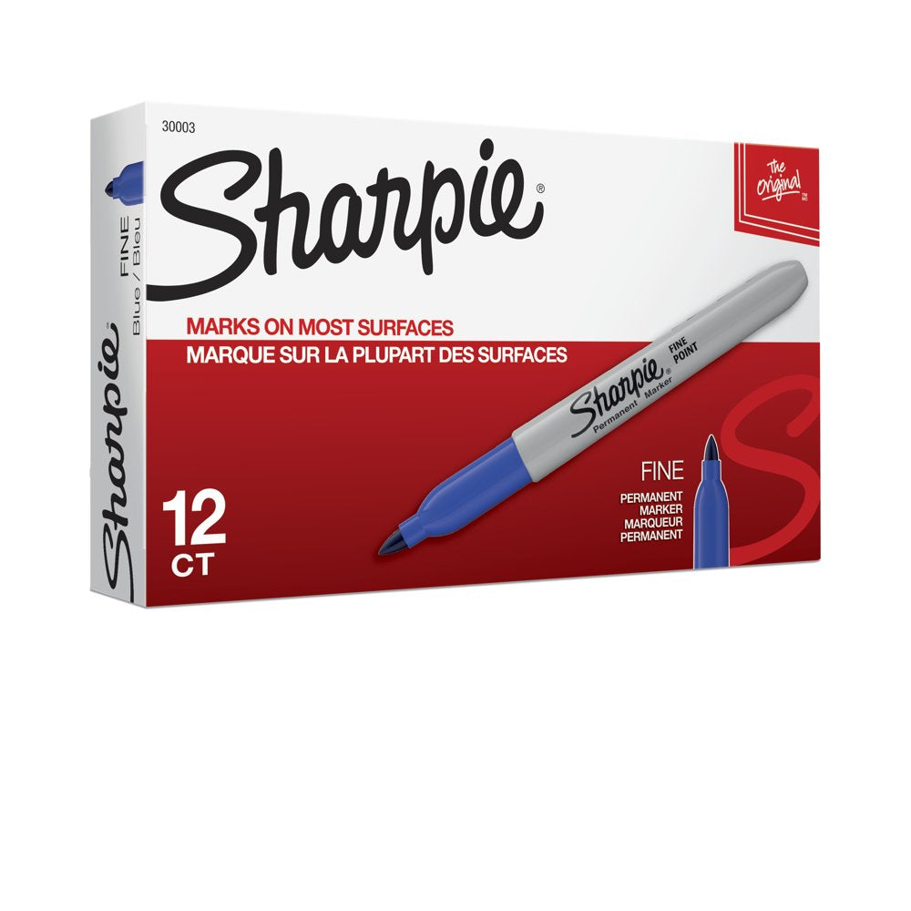 Sharpie Permanent Markers, Fine Point, Blue, 12 Count (30003)