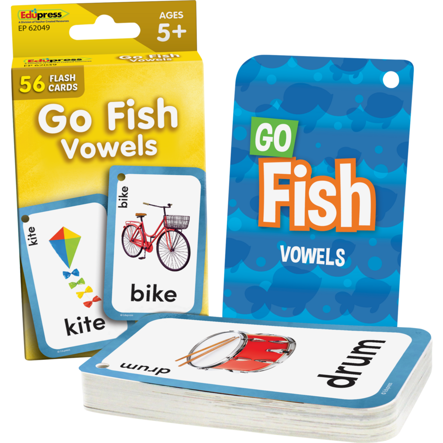 Teacher Created Go Fish Vowels Flash Cards, 3" x 5", 56 Cards (EP 62049)