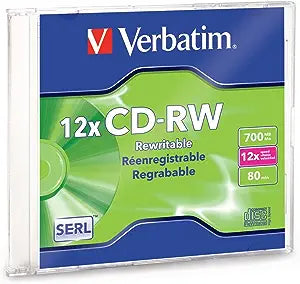 VERBATIM CD-RW 700MB 4X-12X High Speed with Branded SurfaceSlimCase