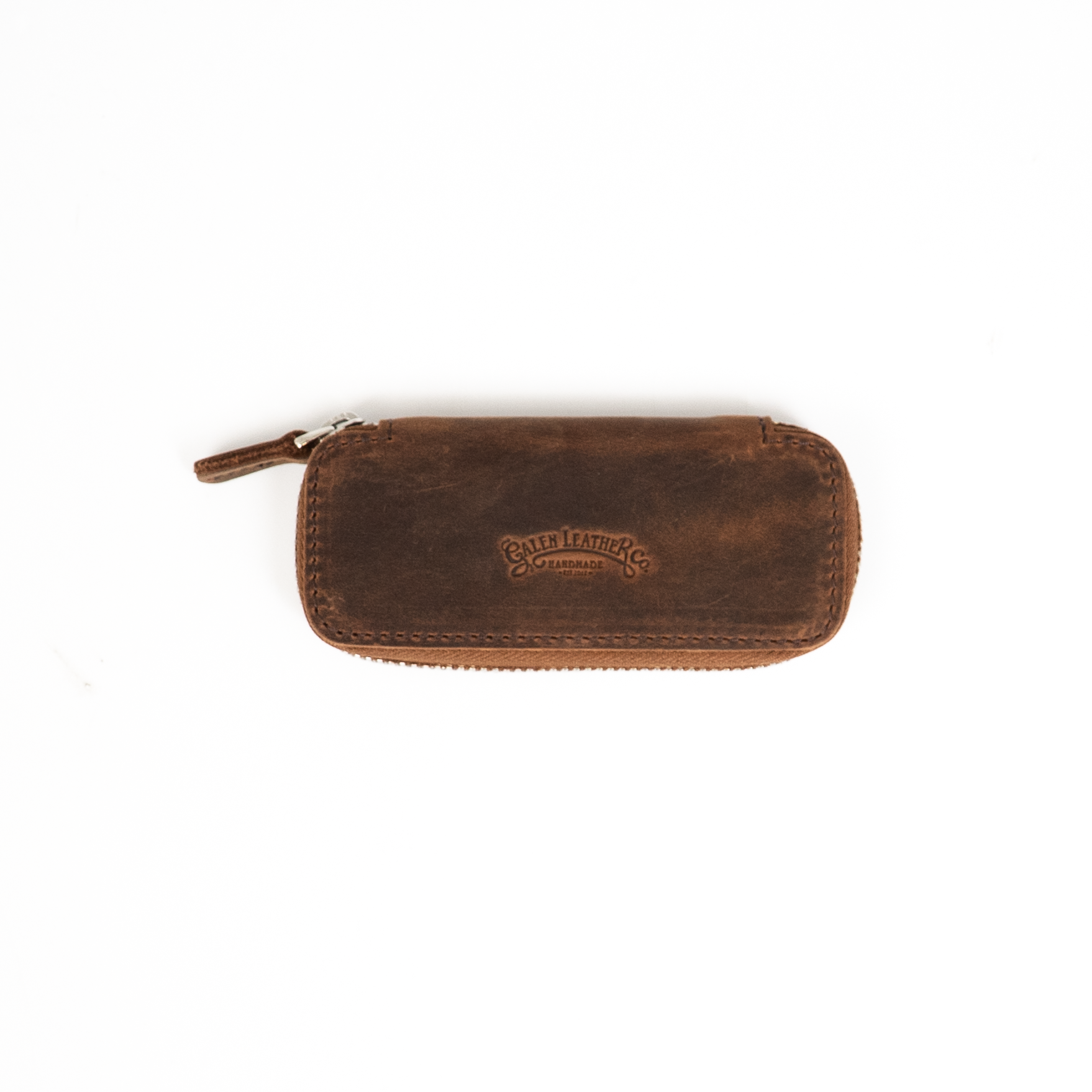 Galen Leather Double Zippered Pen Case Kaweco/Pocket Size - Havana Brown