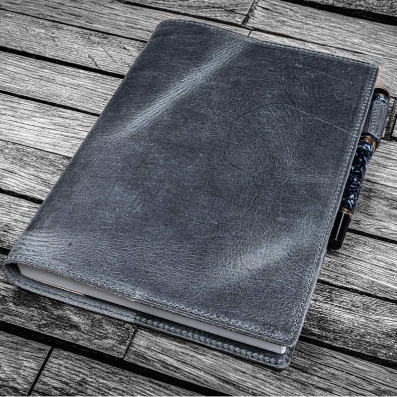 Galen Leather Slim A5 Notebook/Planner Cover - Crazy Horse Smoky