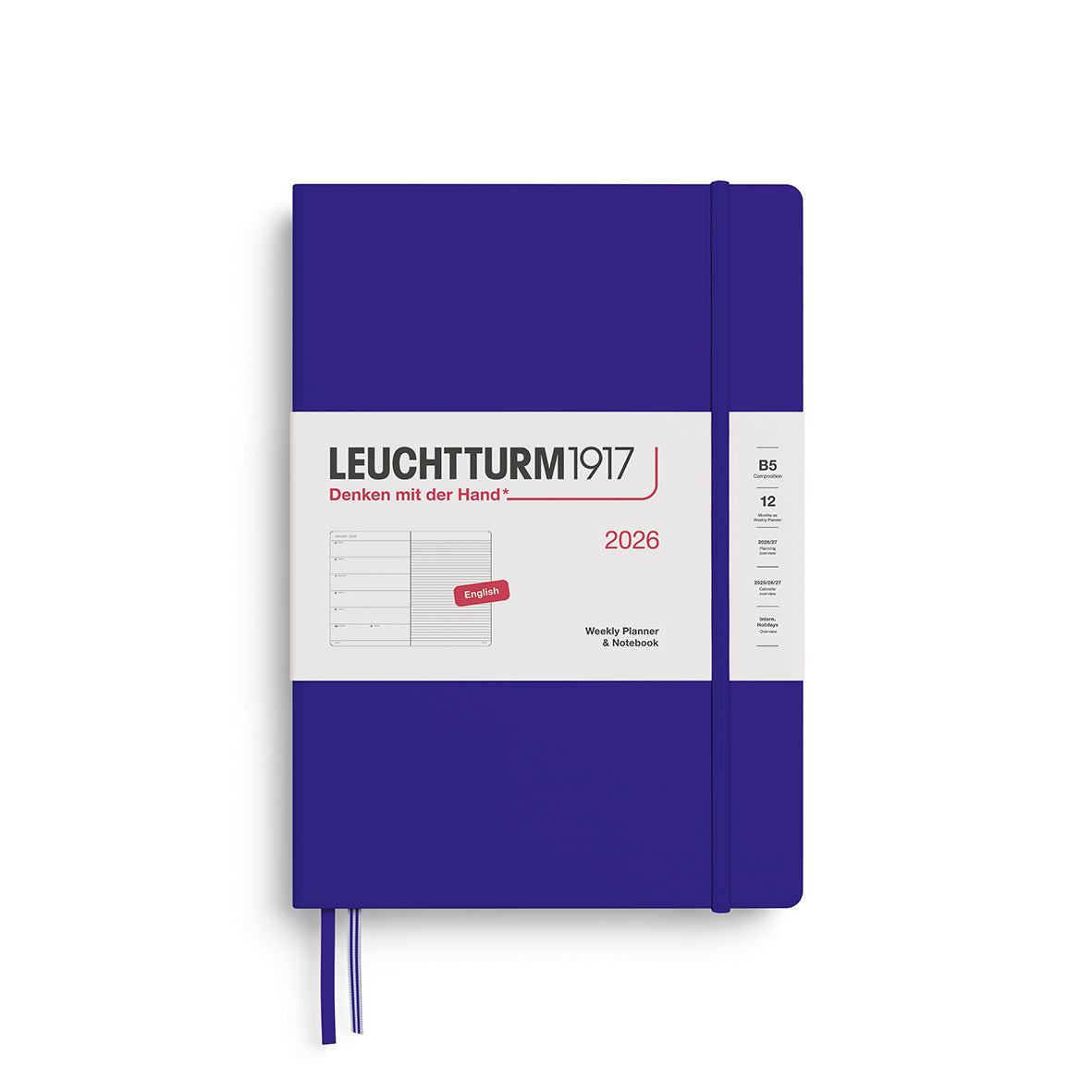 Leuchtturm1917 2026 B5 Hardcover Weekly Planner with Notebook Composition - Ink
