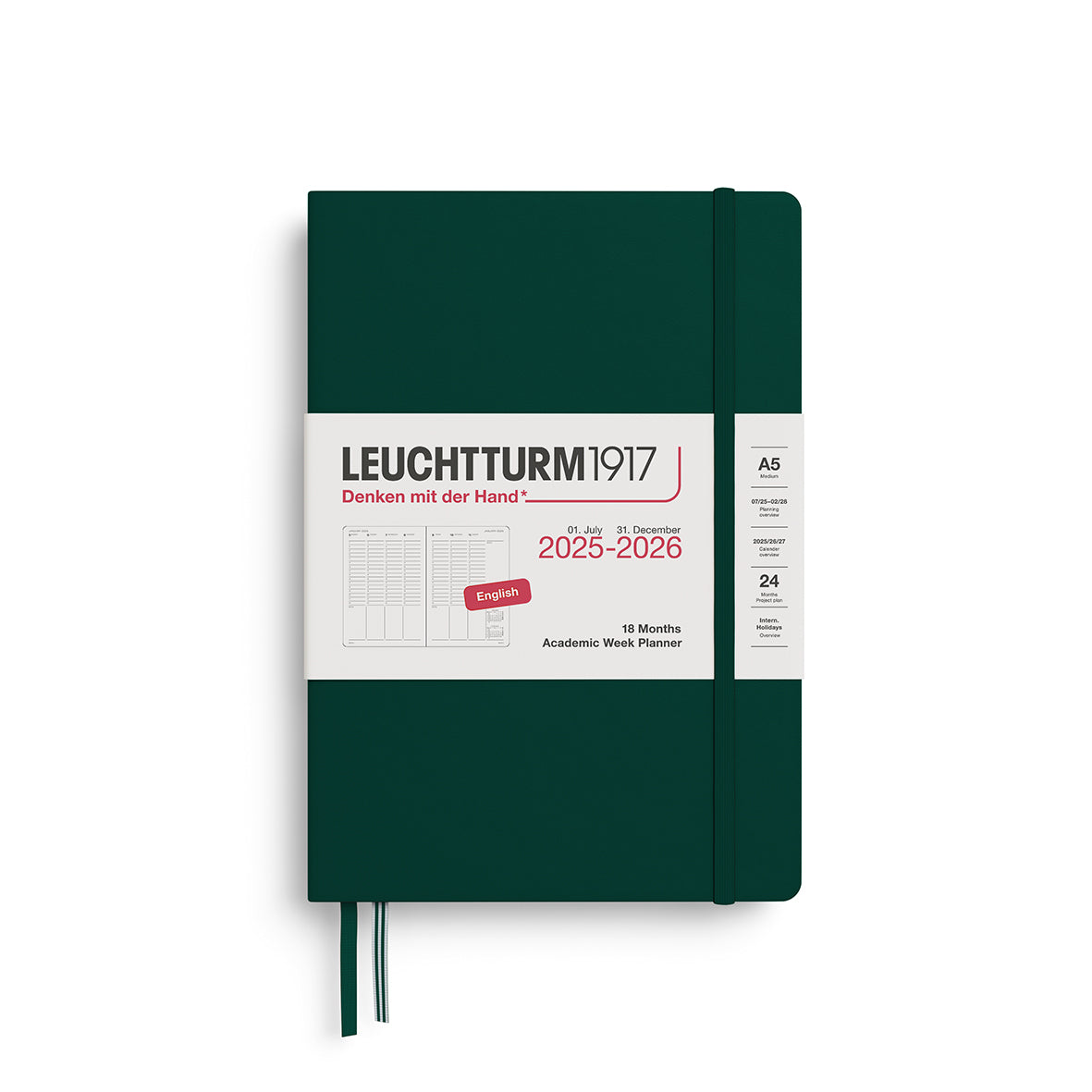 Leuchtturm1917 2025-2026 Academic 18 Months A5 Medium Hardcover Week Planner - Forest Green