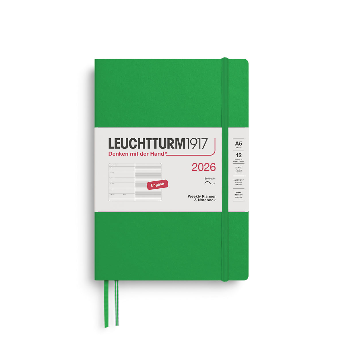 Leuchtturm1917 2026 A5 Medium Softcover Weekly Planner and Notebook - Spring Leaf