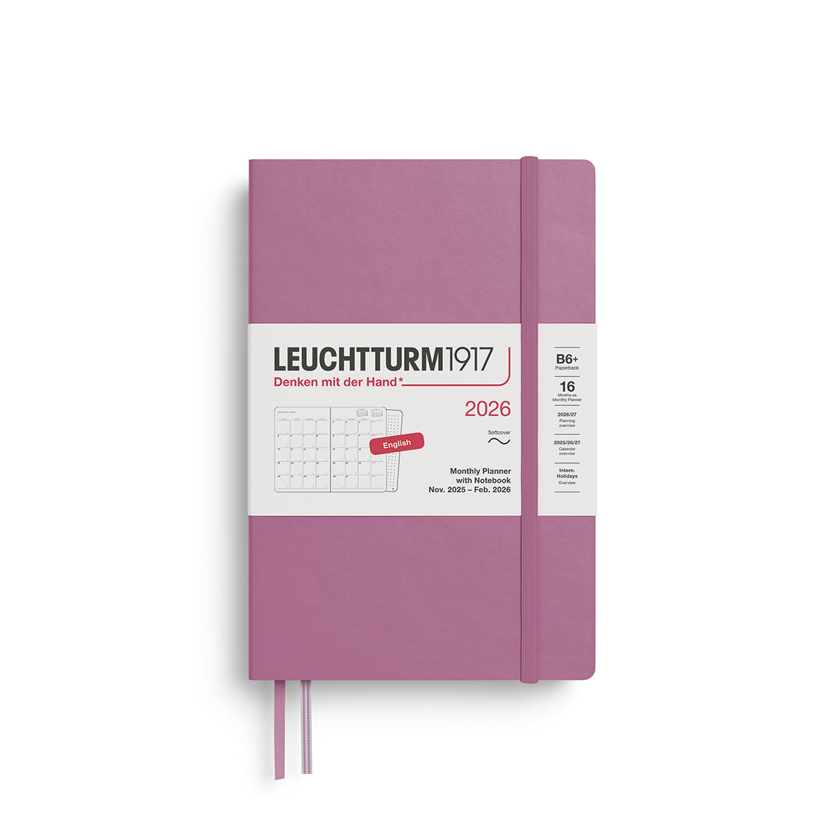 Leuchtturm1917 2026 B6  Softcover Paperback Monthly Planner and Notebook - Dusty Rose