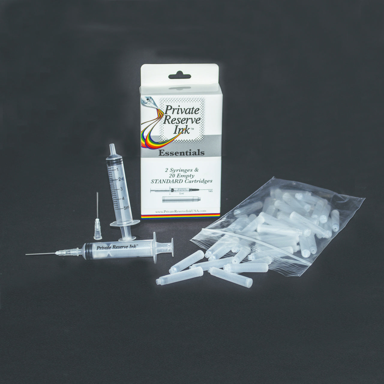 Private Reserve Ink Essentials - Kit 1: Empty Standard Ink Cartridges (20ea)   5ml Syringe with 16g Needle (2 ea)