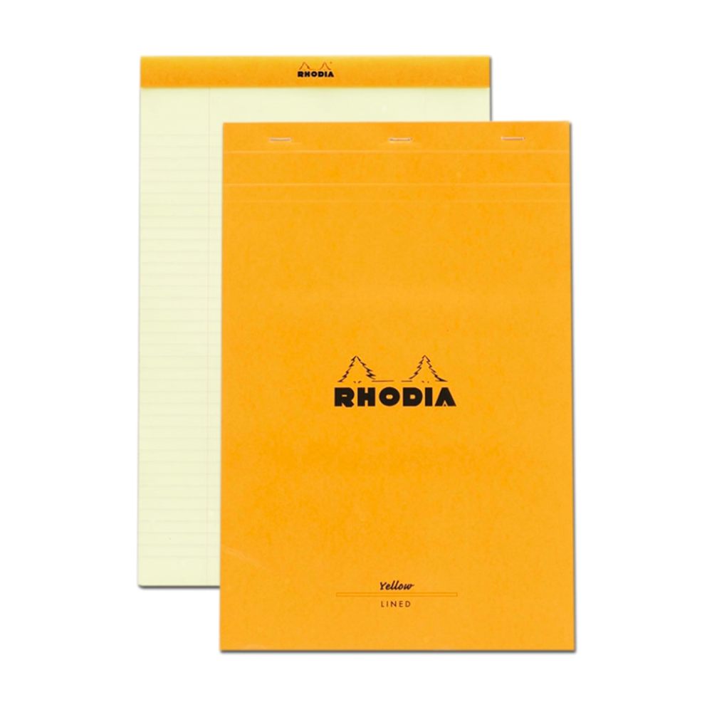 Rhodia #19 Top Staplebound A4  Yellow Paper Lined with Margin Notepad - Orange
