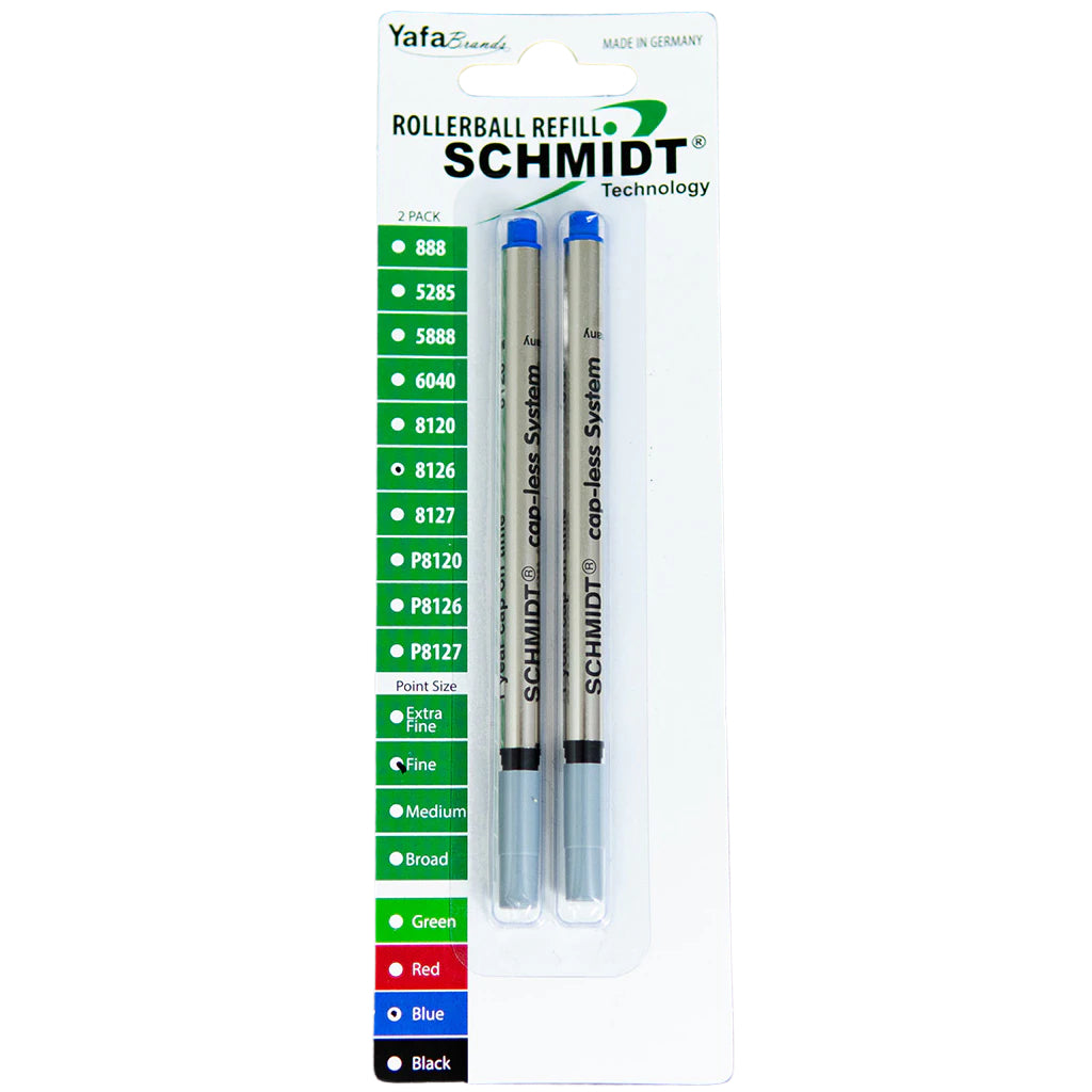 Schmidt Long Capless Rollerball Refill - Blue (2ea)Fine .6mm (P8126)