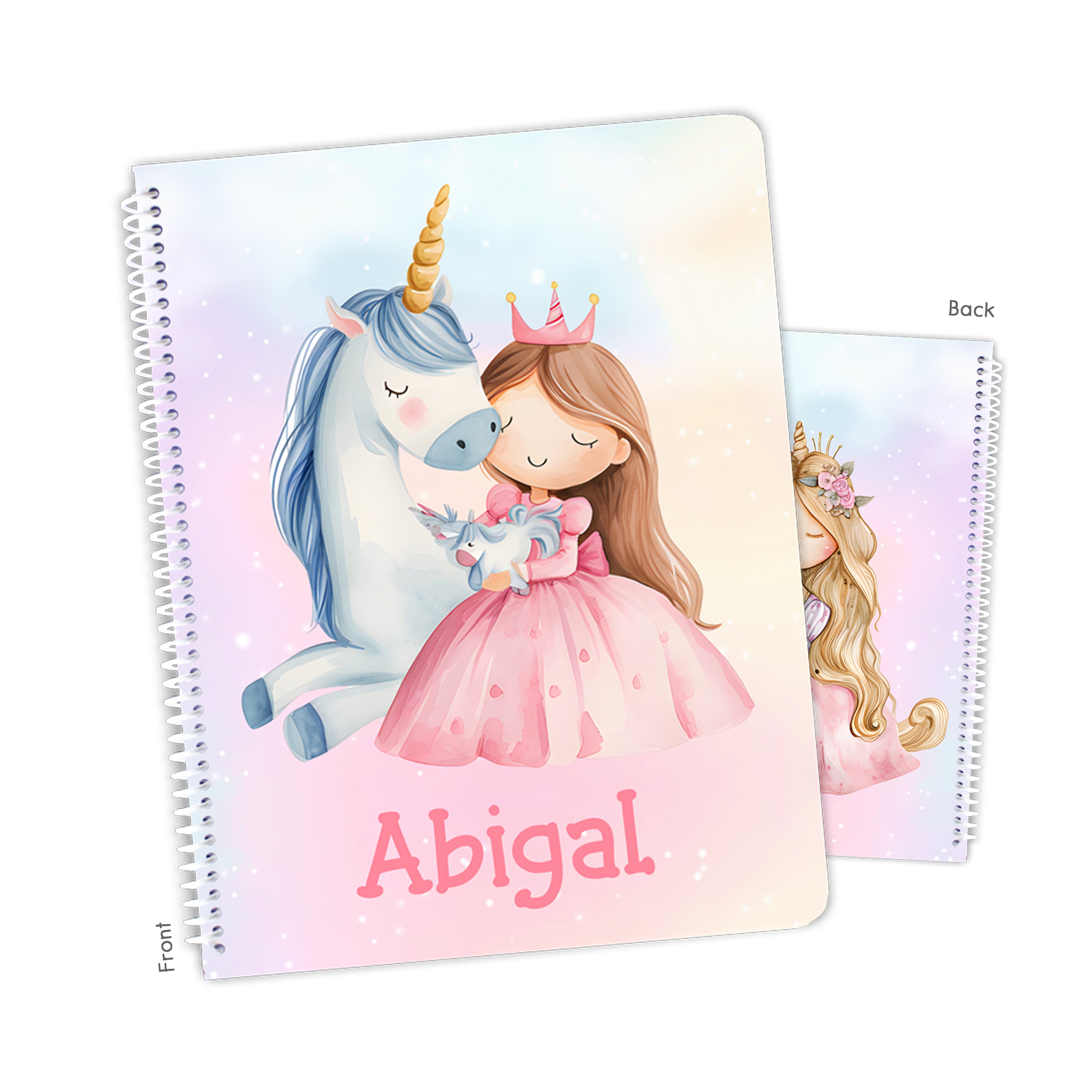 Princess Unicorn Rainbow Personalized Custom Notebook or Sketchbook  School Office SuppliesNotebook (wide ruled, lined pages)