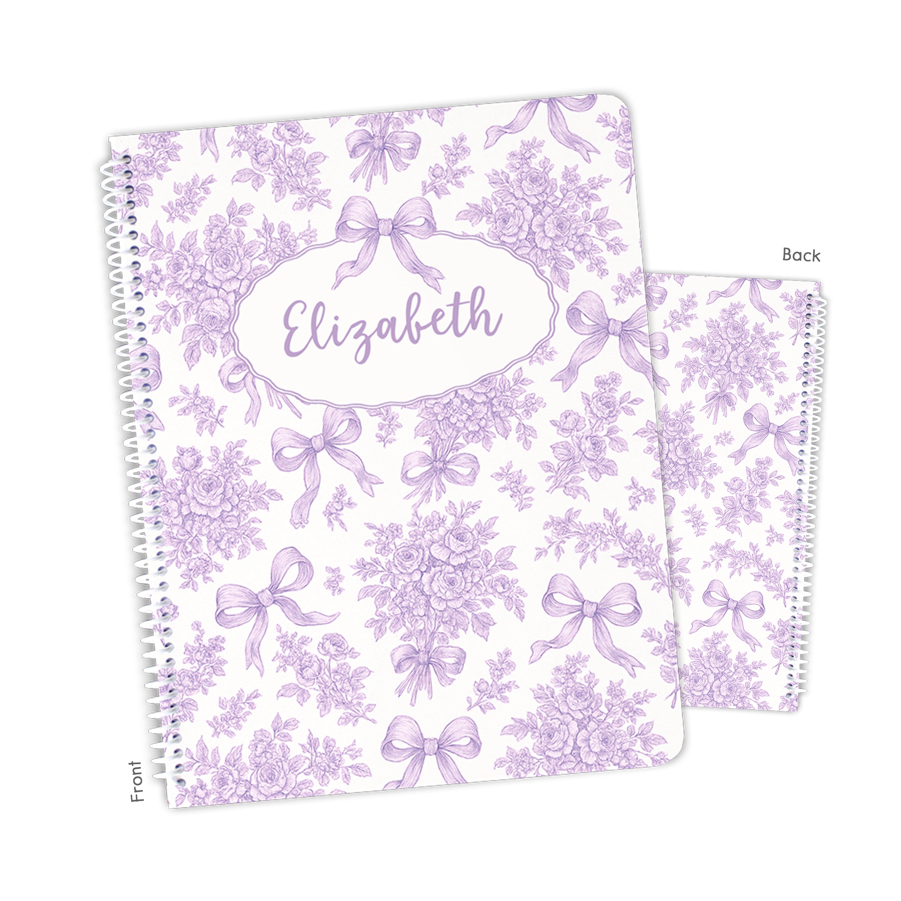 Purple Toile Coquette Bow Chinoiserie Flowers Personalized Custom Notebook or Sketchbook  School Office SuppliesNotebook (wide ruled, lined pages)
