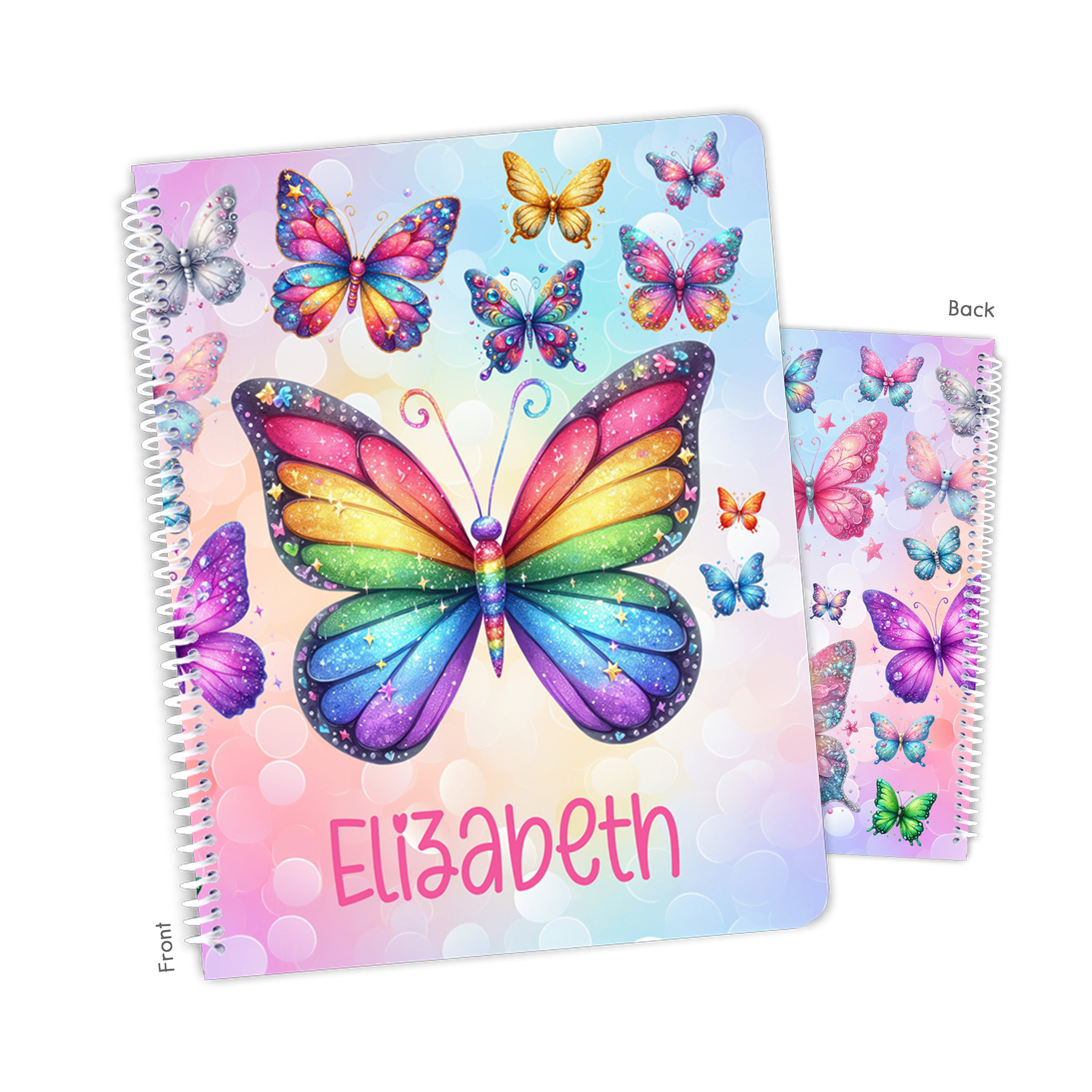 Rainbow Butterfly Personalized Custom Notebook or Sketchbook  School Office SuppliesNotebook (wide ruled, lined pages)