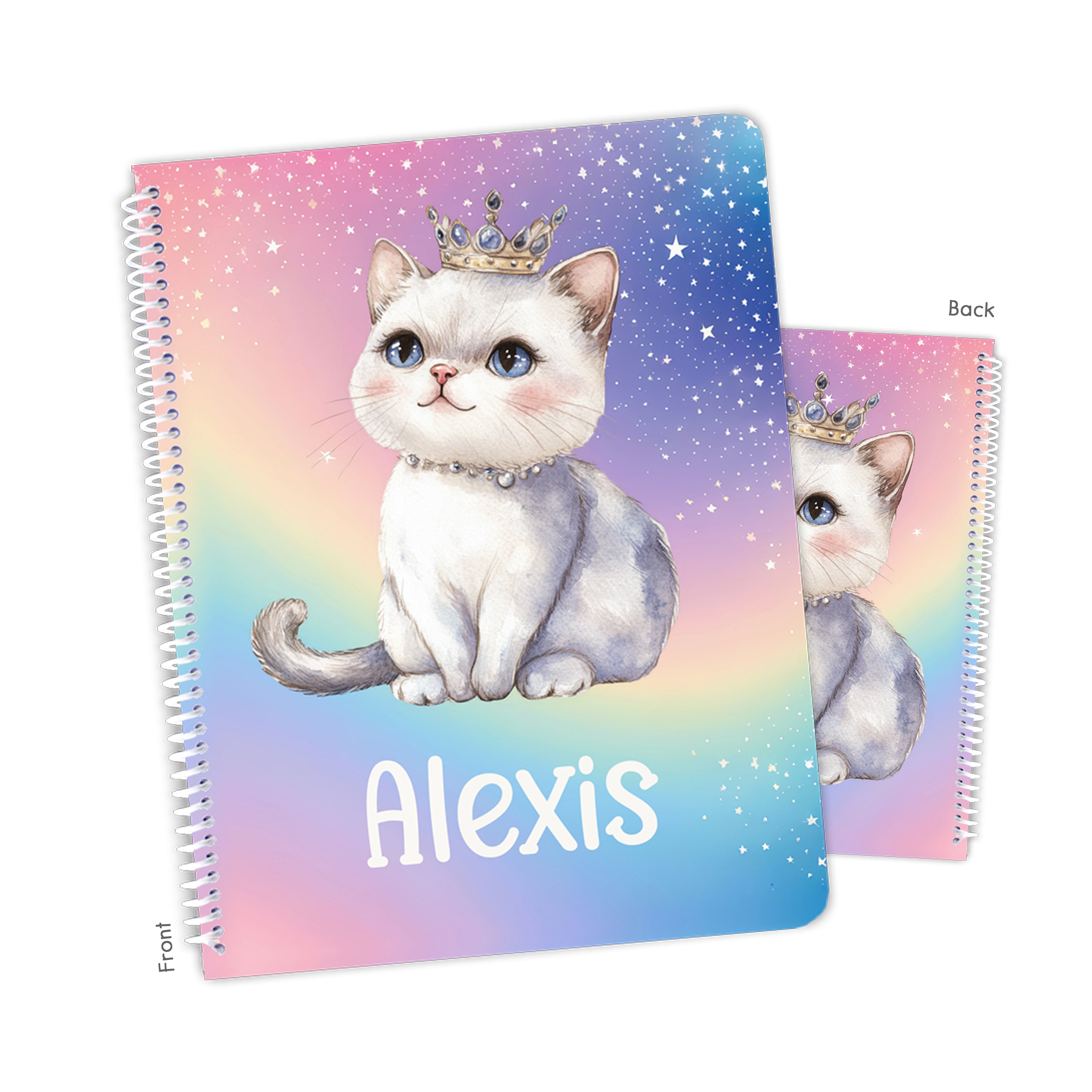 Rainbow Cat Kitten Crown Personalized Custom Notebook or Sketchbook  School Office SuppliesNotebook (wide ruled, lined pages)