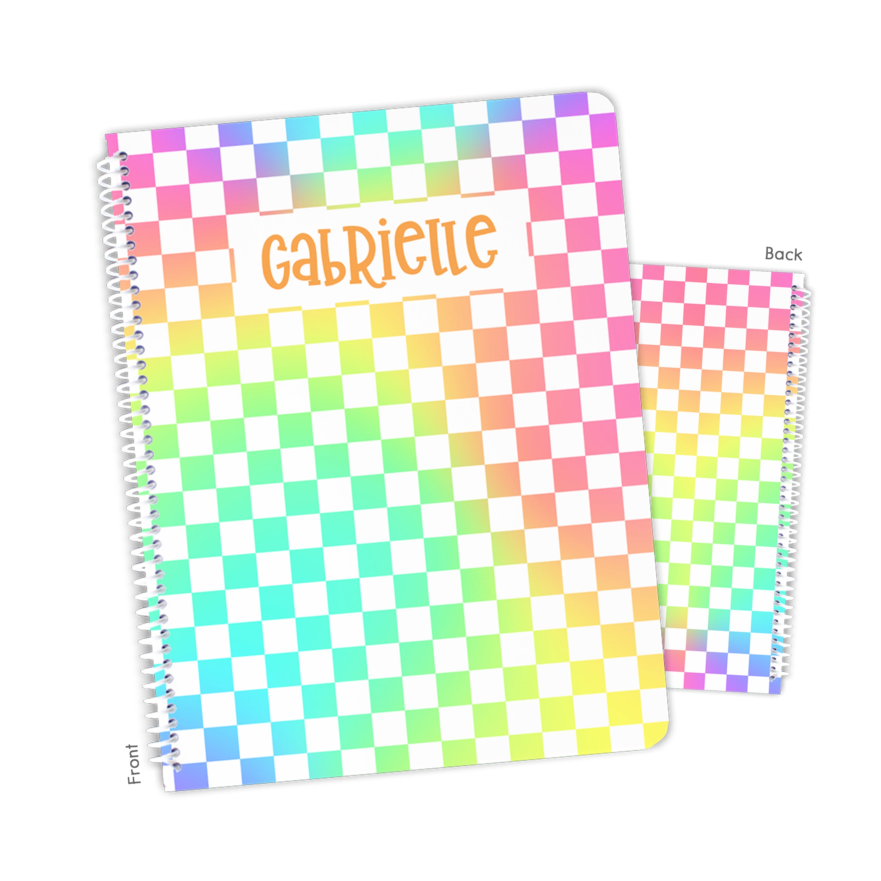 Rainbow Checks Personalized Custom Notebook or Sketchbook  School Office SuppliesNotebook (wide ruled, lined pages)