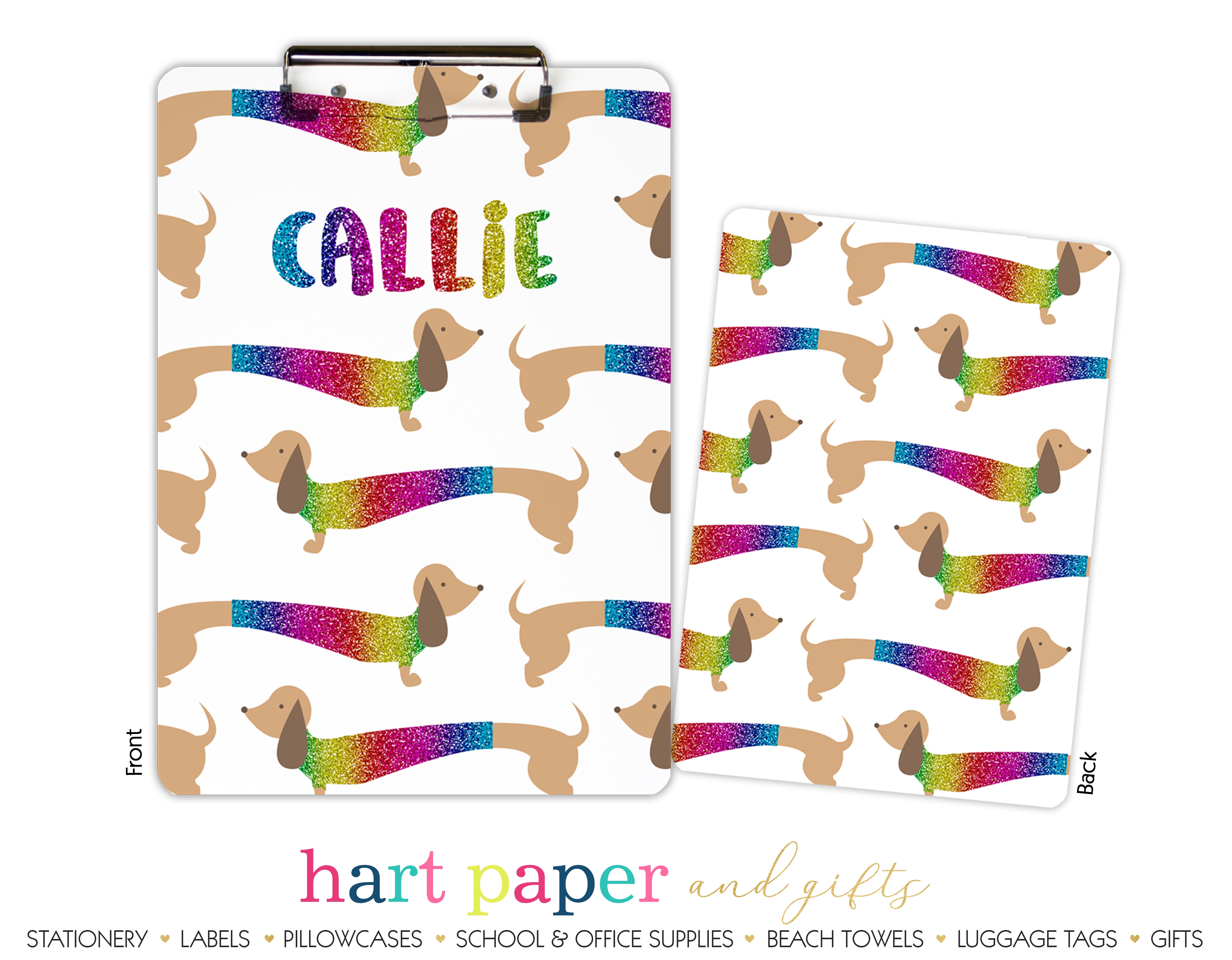 Rainbow Dachshund Dog Doxie Weiner Personalized Personalized Custom Clipboard  School Office Supplies2 Sided Clipboard - Printing on Both Sides
