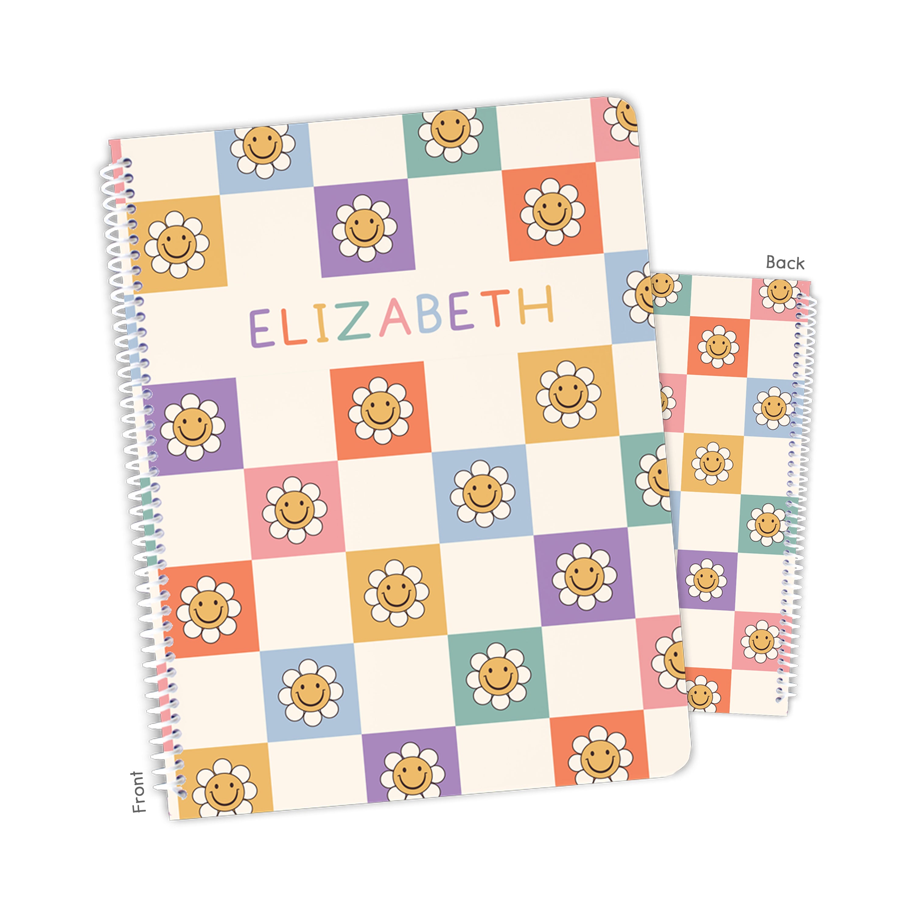 Rainbow Daisy Checks Personalized Custom Notebook or Sketchbook  School Office SuppliesNotebook (wide ruled, lined pages)