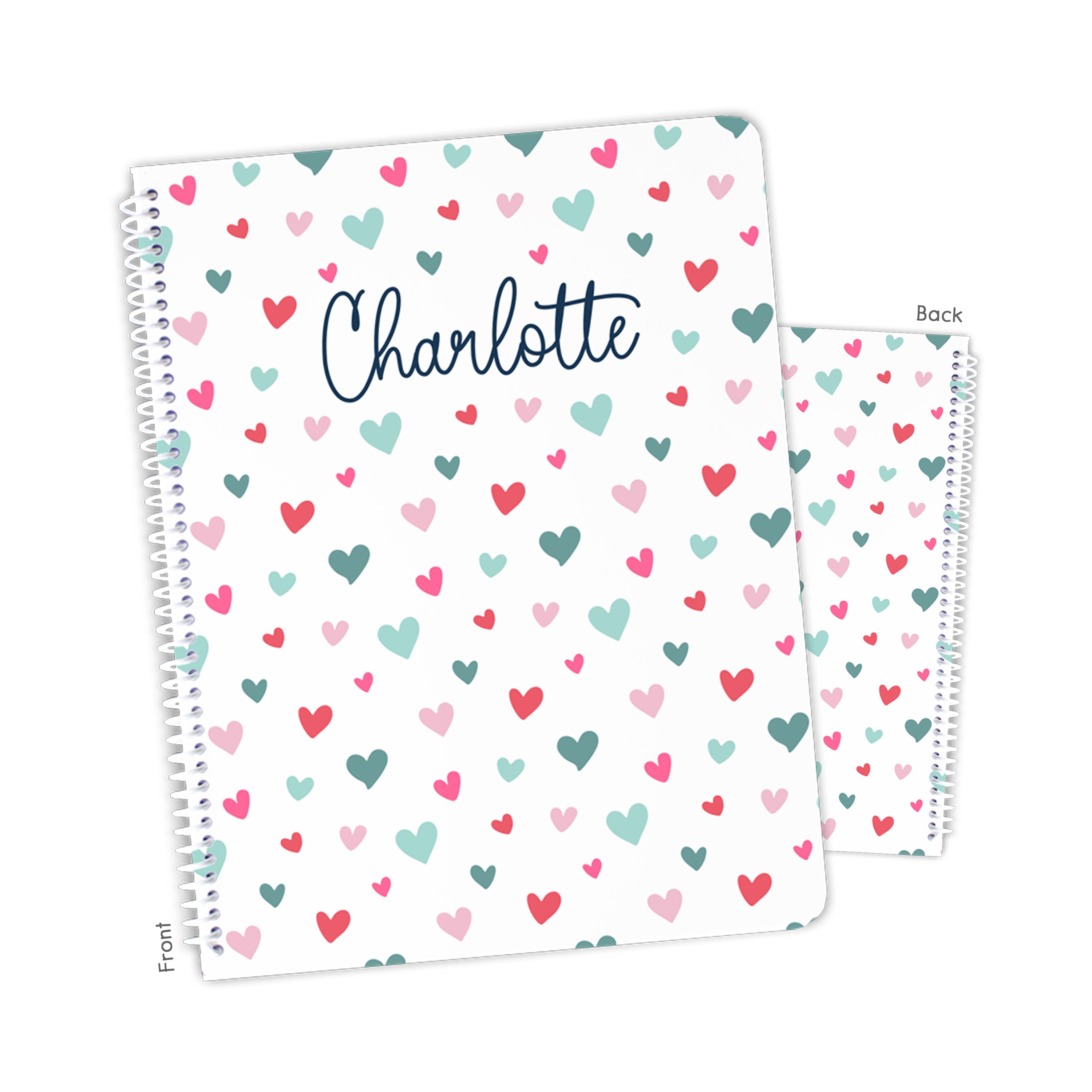 Rainbow Hearts Personalized Custom Notebook or Sketchbook  School Office SuppliesNotebook (wide ruled, lined pages)