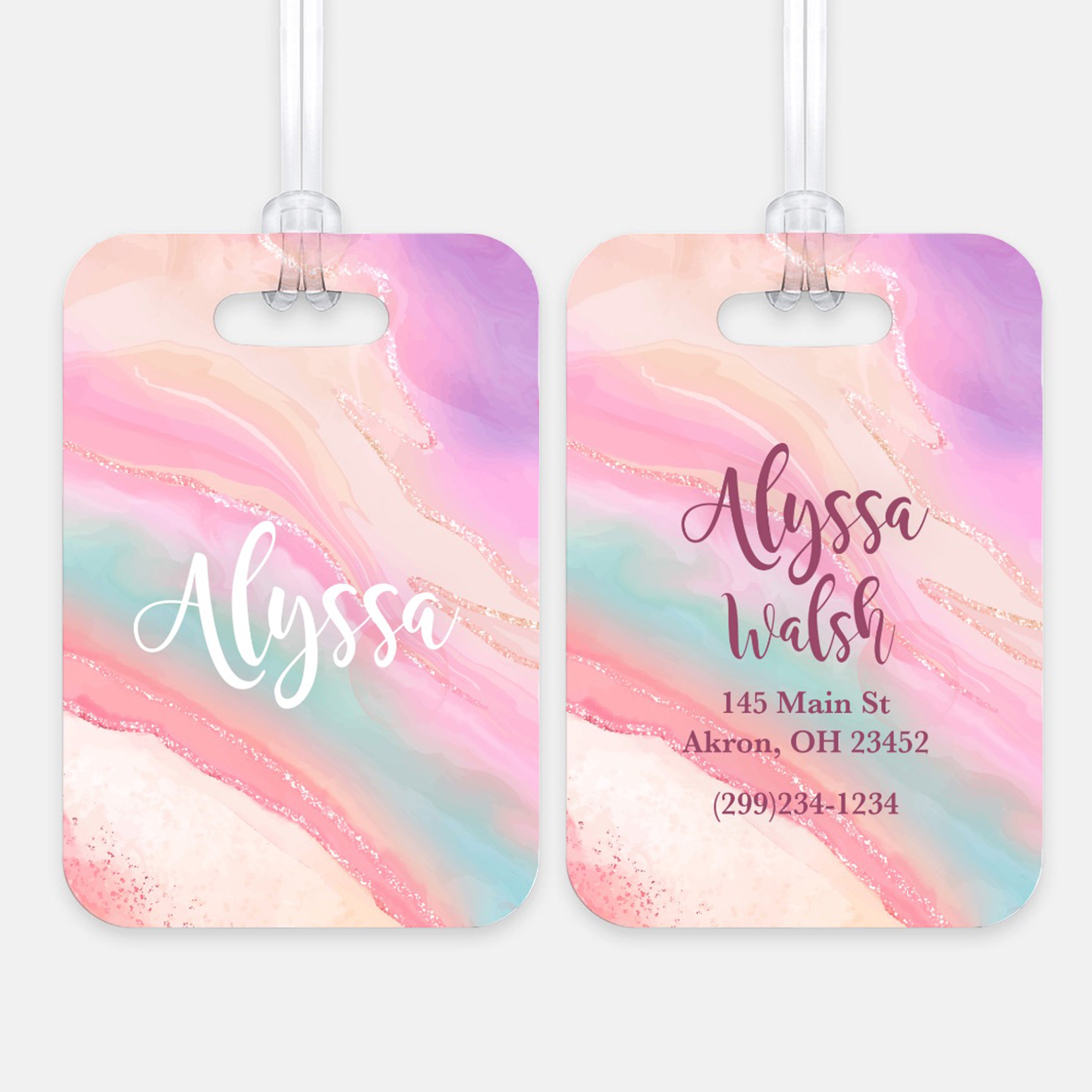 Rainbow Marble Luggage Bag Tag Personalized CustomAluminum Tag