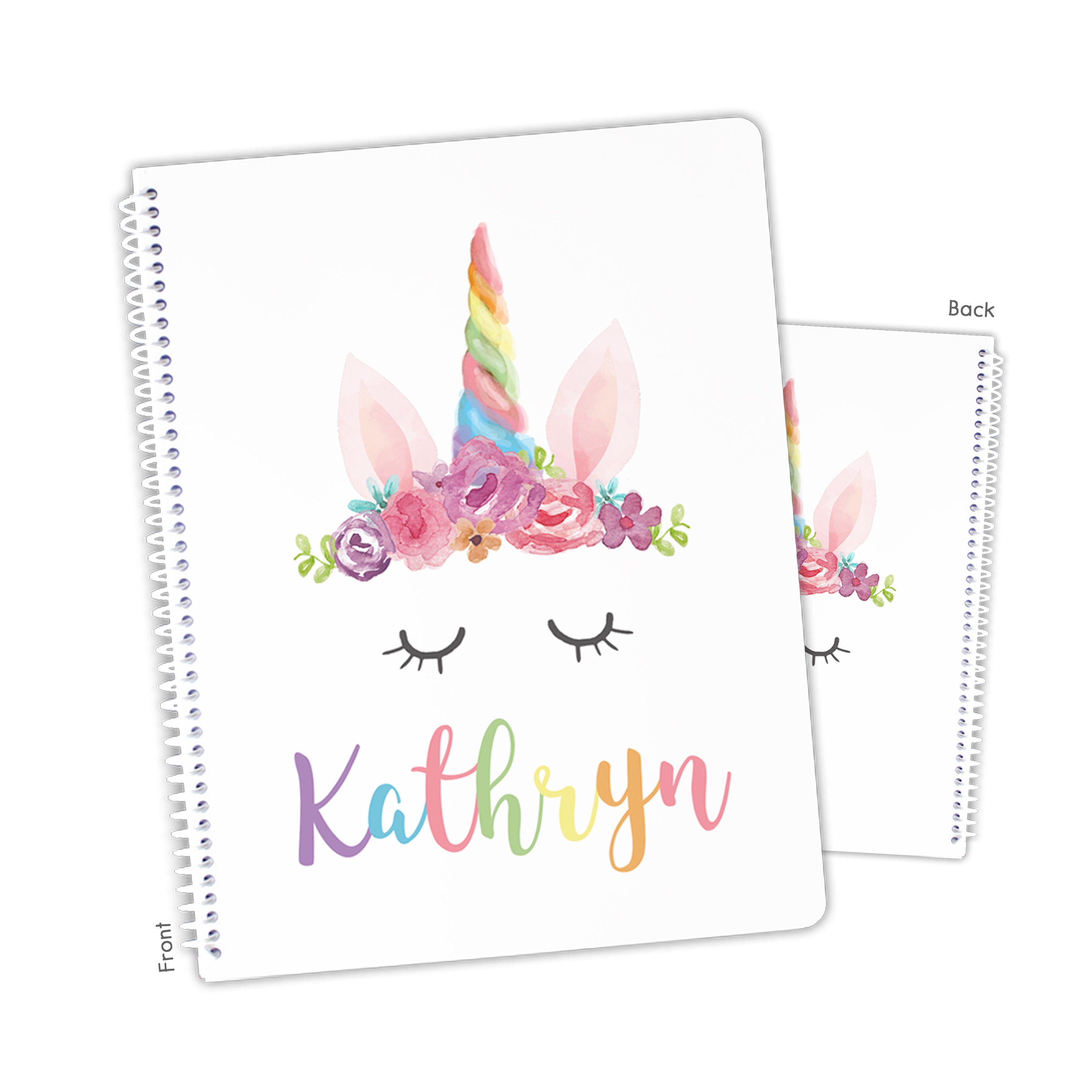 Rainbow Unicorn Horn Personalized Custom Notebook or Sketchbook  School Office SuppliesNotebook (wide ruled, lined pages)
