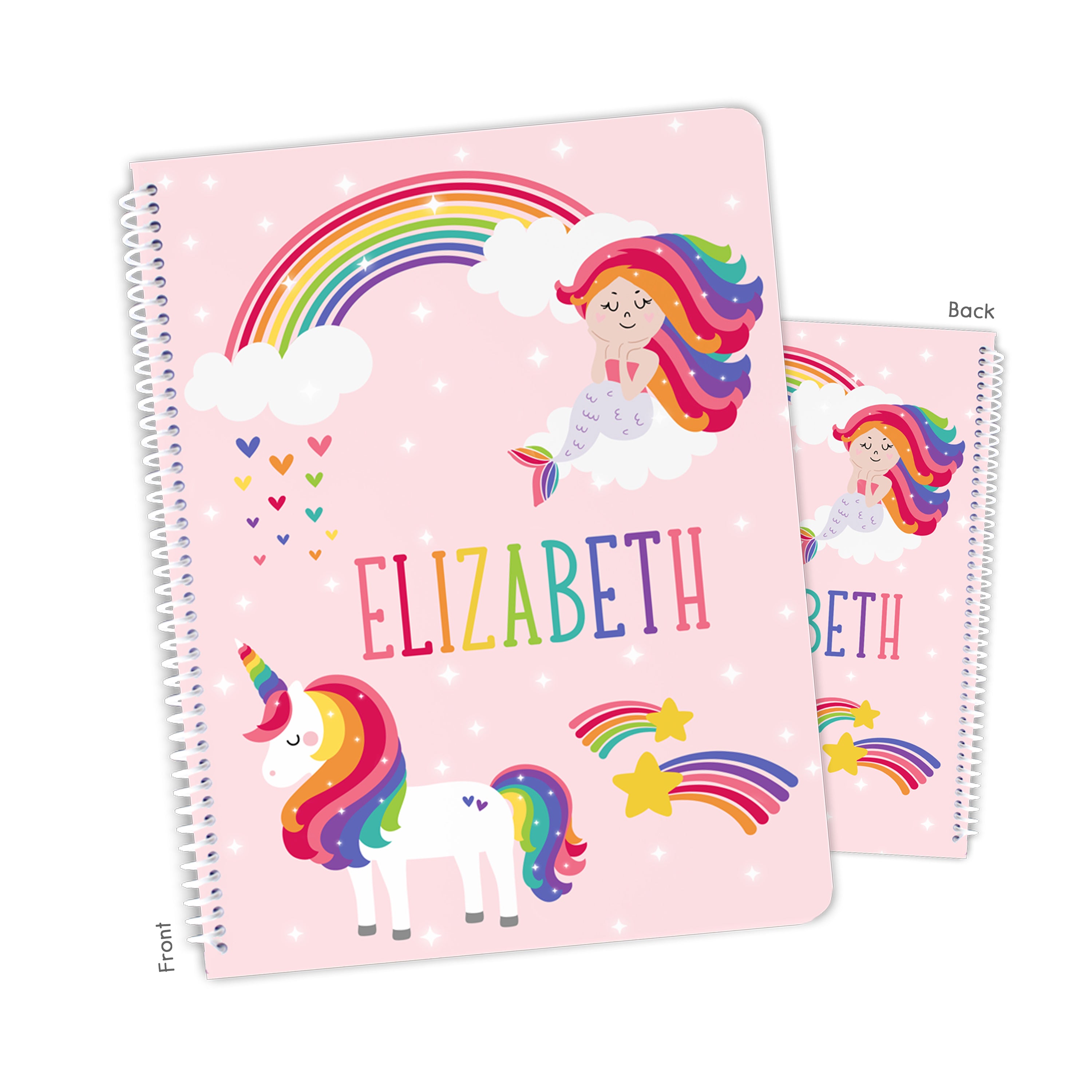 Rainbow Unicorn Mermaid Personalized Custom Notebook or Sketchbook  School Office SuppliesNotebook (wide ruled, lined pages)