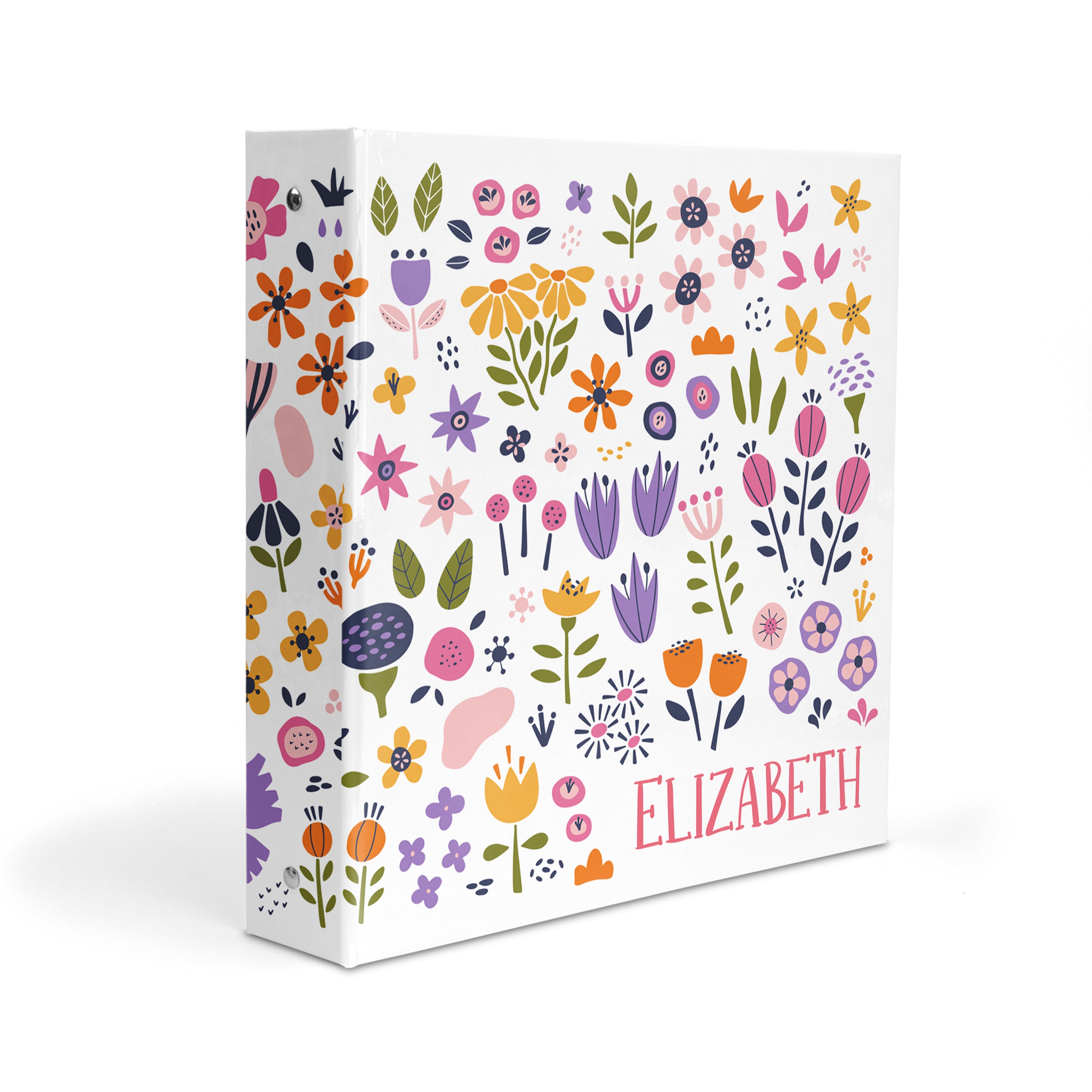 Retro Rainbow Flowers Personalized Custom 2" 3 Ring Binder  School Office Supplies