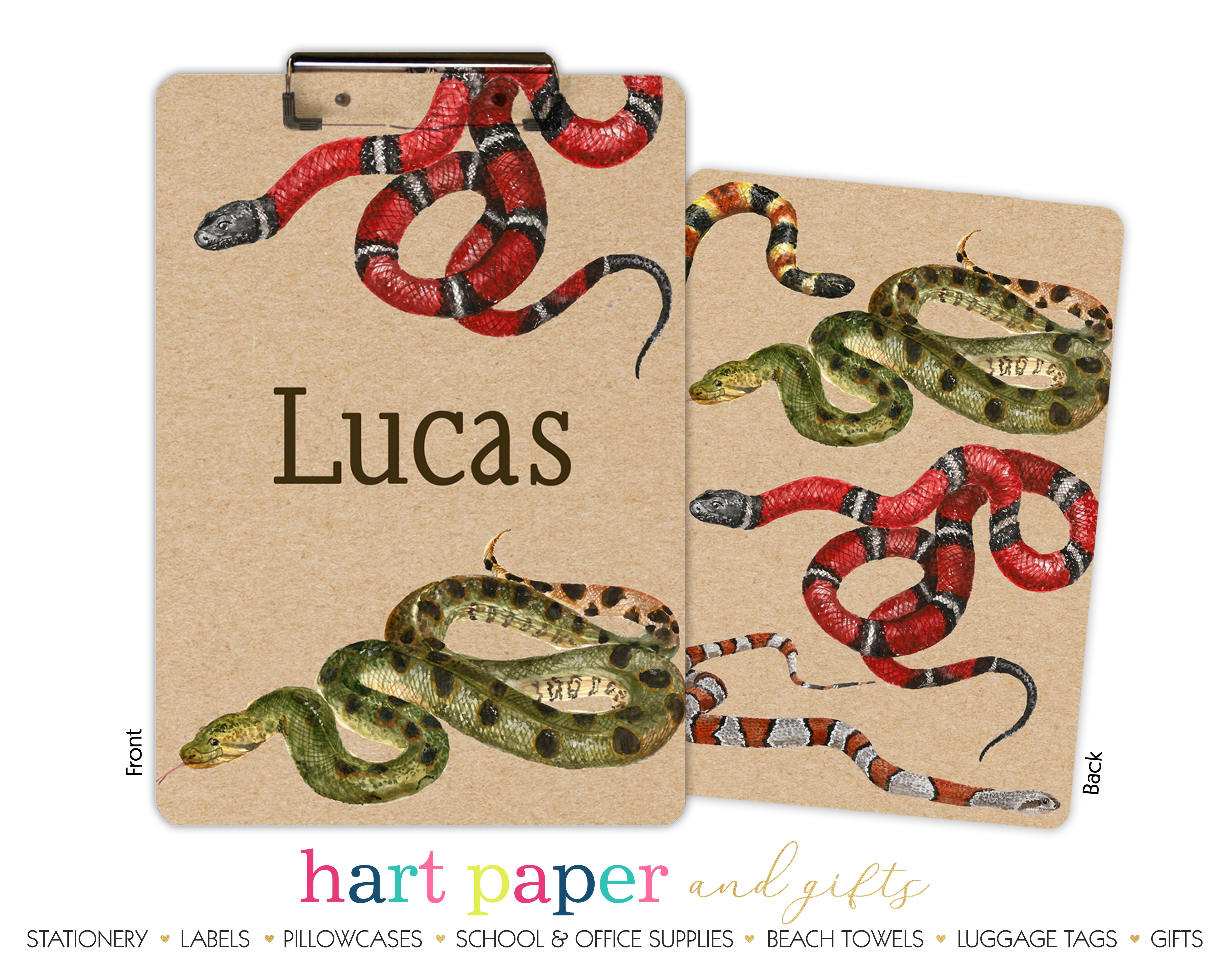 Snakes Personalized Custom Clipboard  School Office Supplies2 Sided Clipboard - Printing on Both Sides