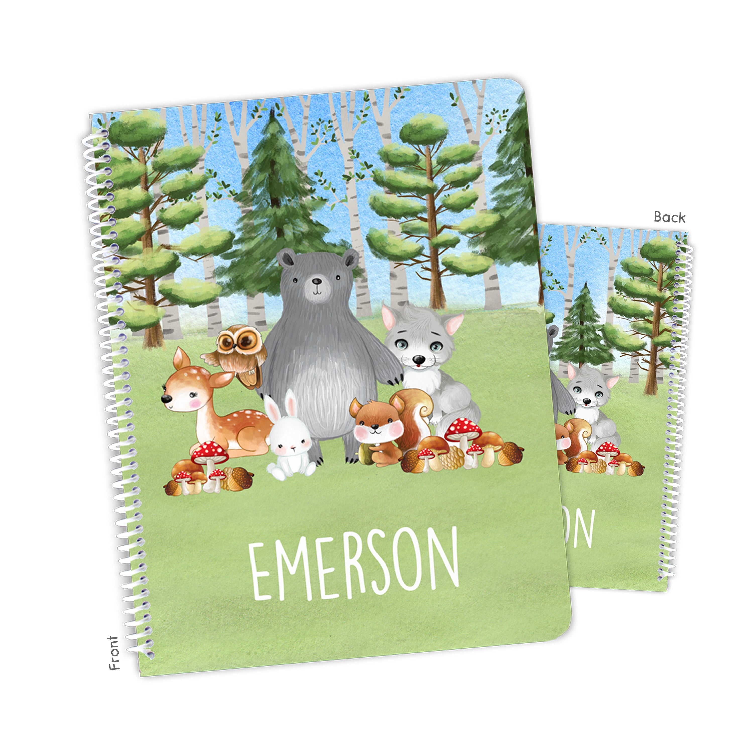 Woodland Animals Personalized Custom Notebook or Sketchbook  School Office SuppliesNotebook (wide ruled, lined pages)