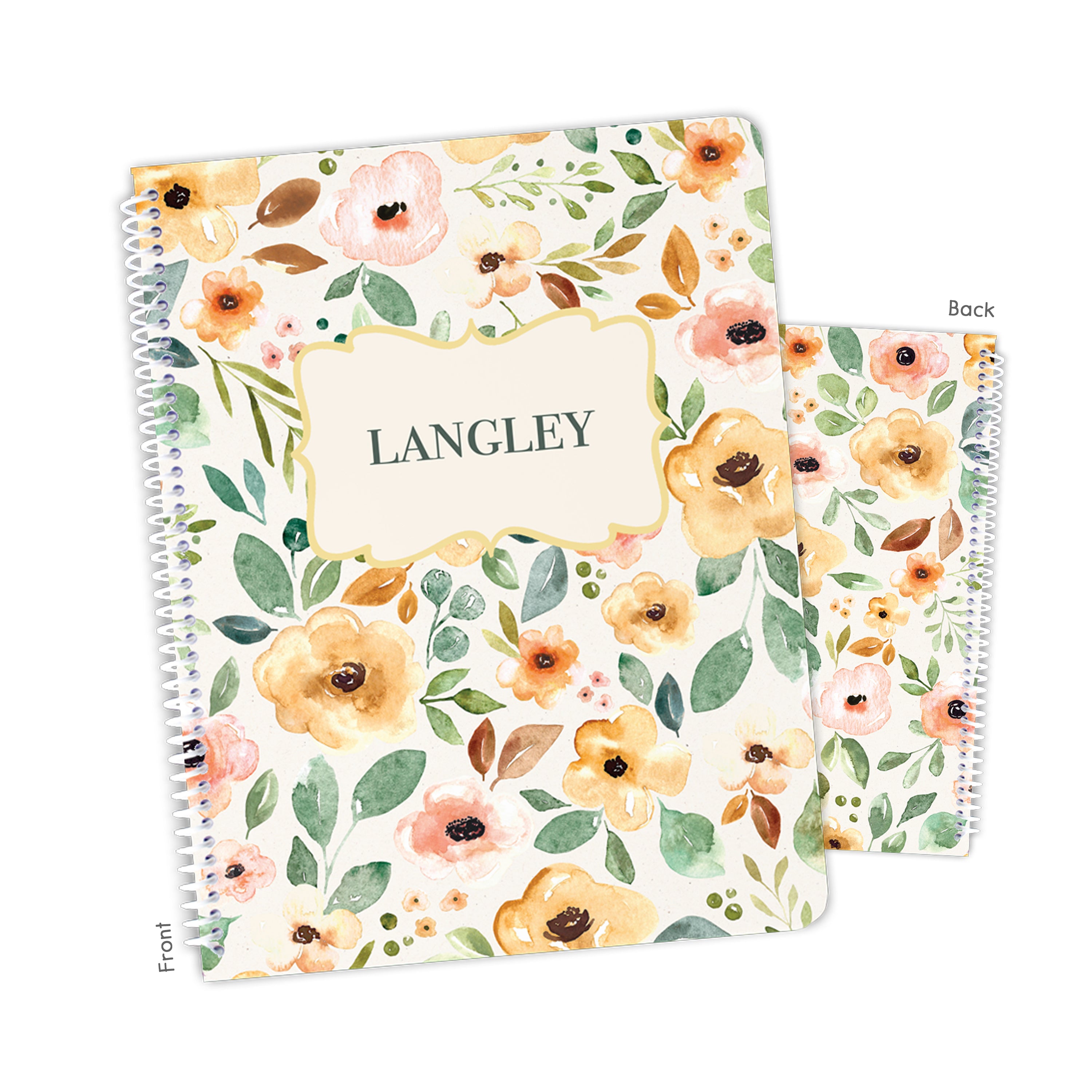 Yellow Flowers Personalized Custom Notebook or Sketchbook  School Office SuppliesNotebook (wide ruled, lined pages)