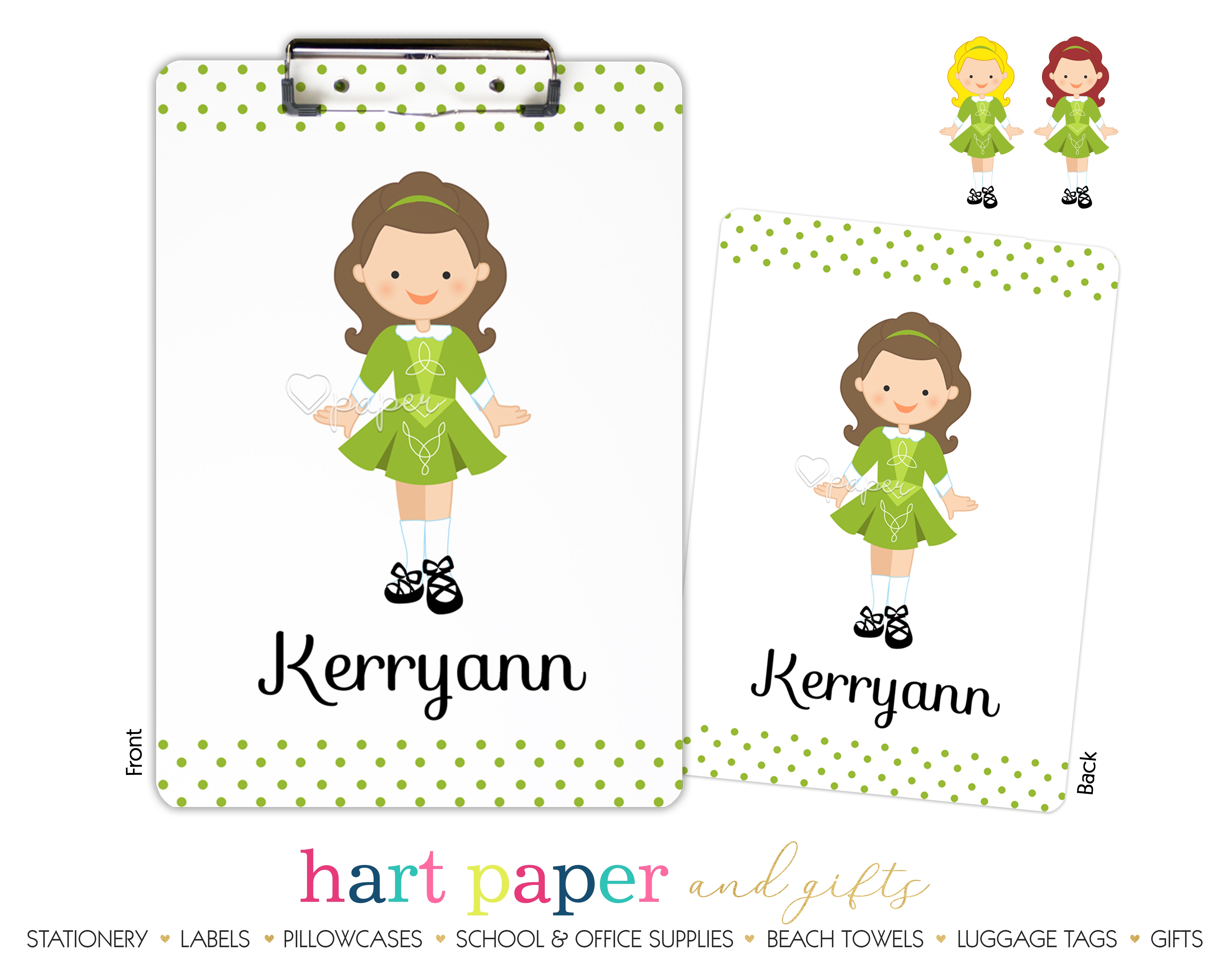 Irish Dancer Dancing Personalized Custom Clipboard  School Office Supplies2 Sided Clipboard - Printing on Both Sides