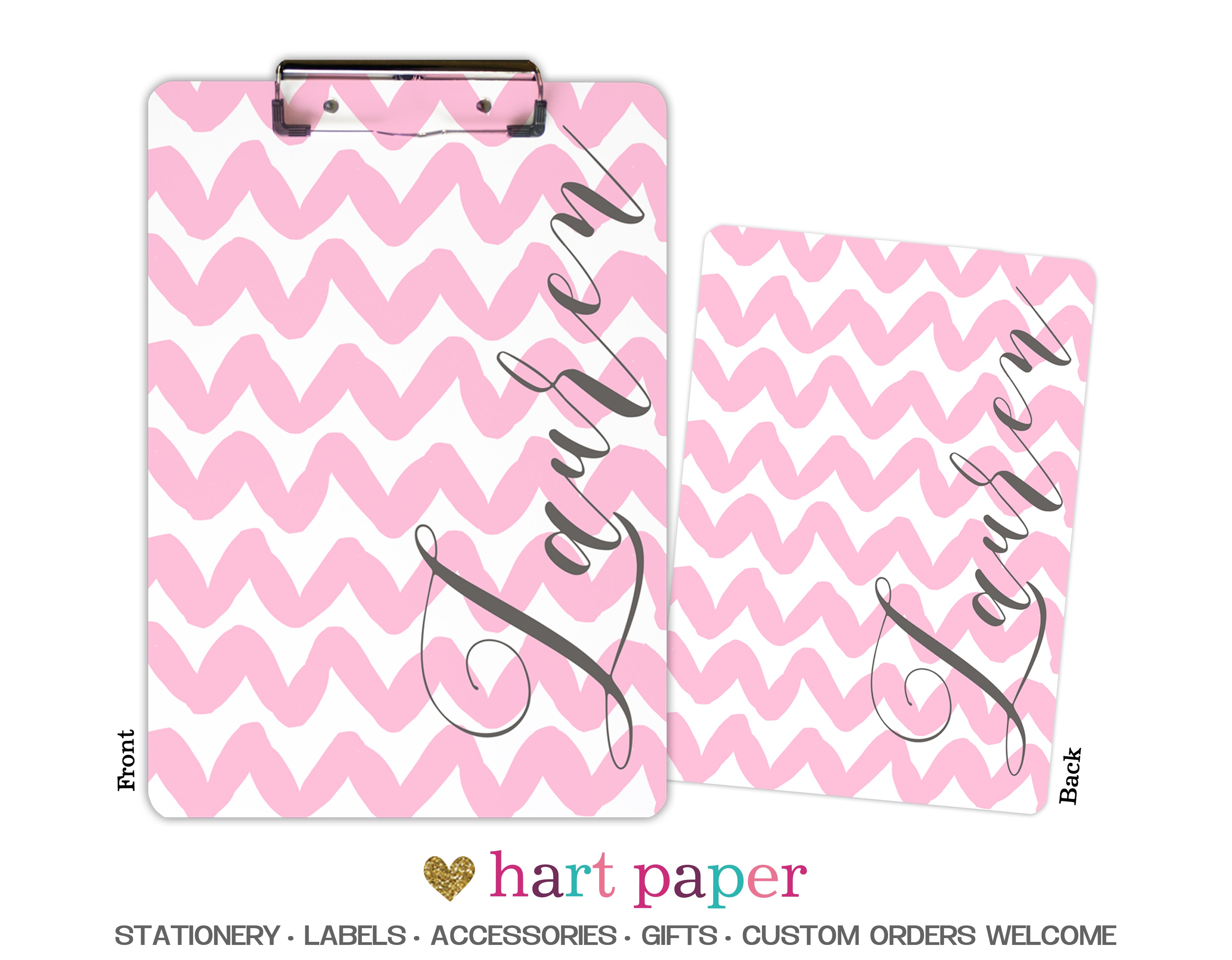 Pink Chevron Personalized Custom Clipboard  School Office Supplies2 Sided Clipboard - Printing on Both Sides
