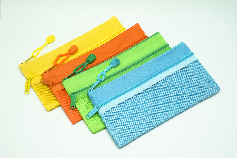 2 Compartment Fabric Neon Colour Zipper Pencil Case (PC)Assorted