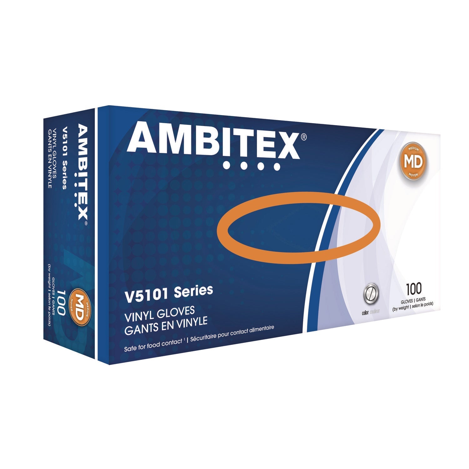 AMBITEX V5101 Series Latex-Free Powdered Vinyl Gloves, 3 mil, Medium, Clear, 100/Box (TXIVMD5101) Box of 100
