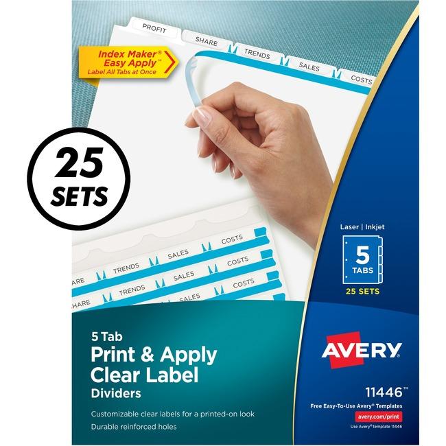 11446 INDEX MAKER CLEAR LABEL DIVIDERS 5 TAB 25 SETS WHIT