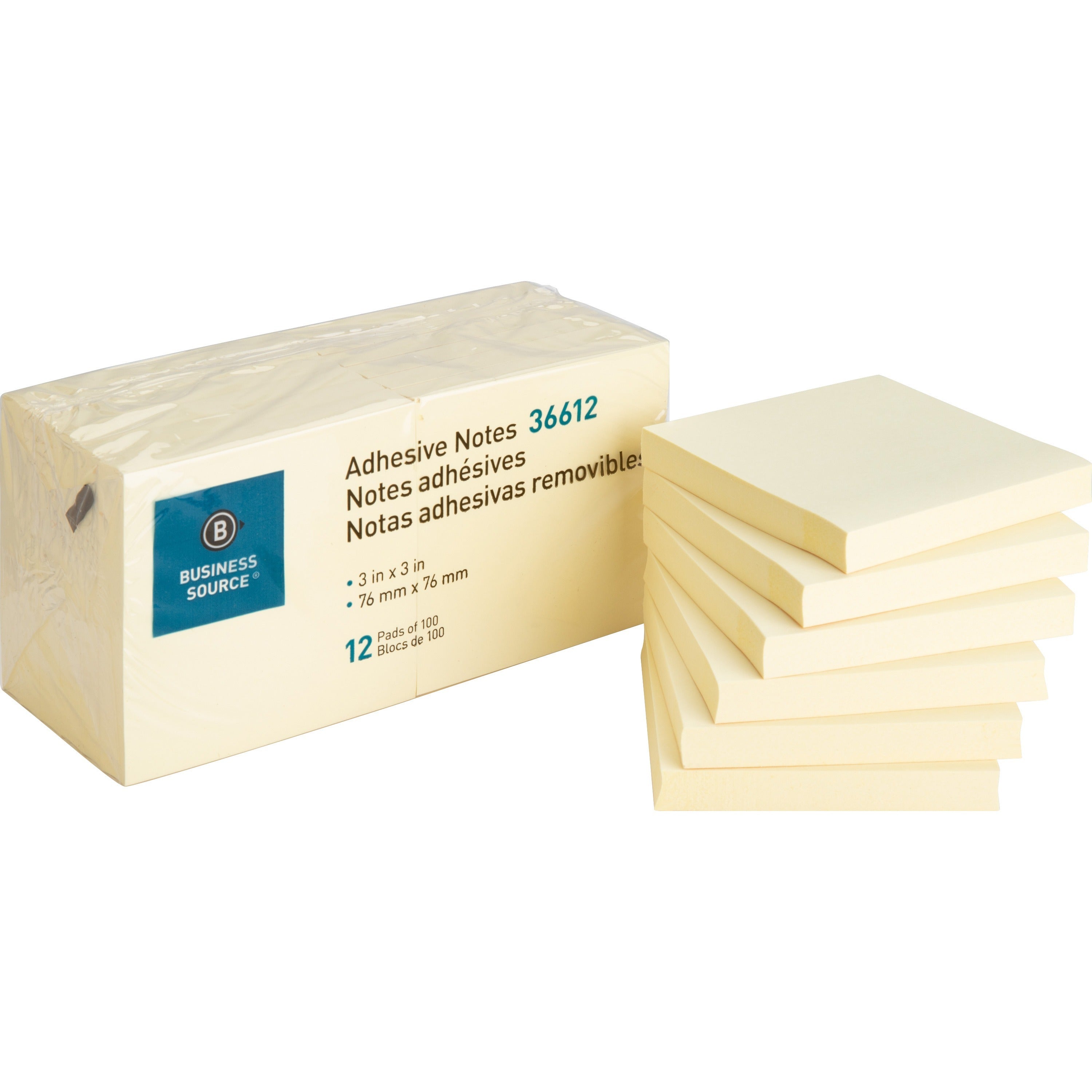 ADHESIVE NOTES 3" X 3" YELLOW REPOSITIONABLE 12/PK