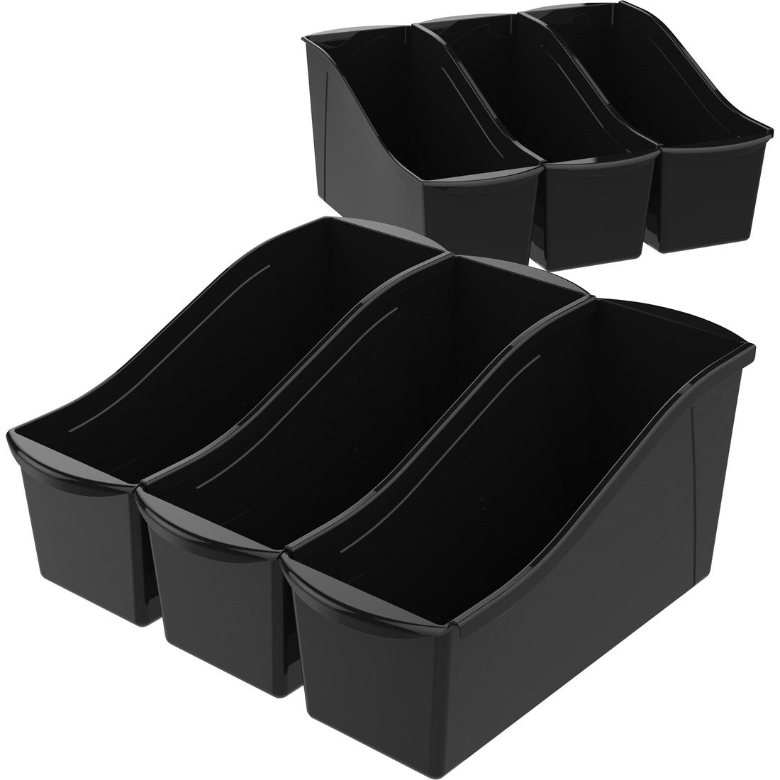 Storex Book Bins - 7" Height x 5.3" Width14.3" Length - Black - Plastic - 1 each