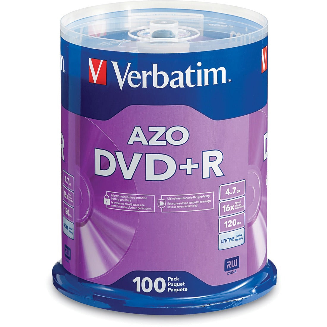 Verbatim AZO DVD R 4.7GB 16X with Branded Surface - 100pk Spindle