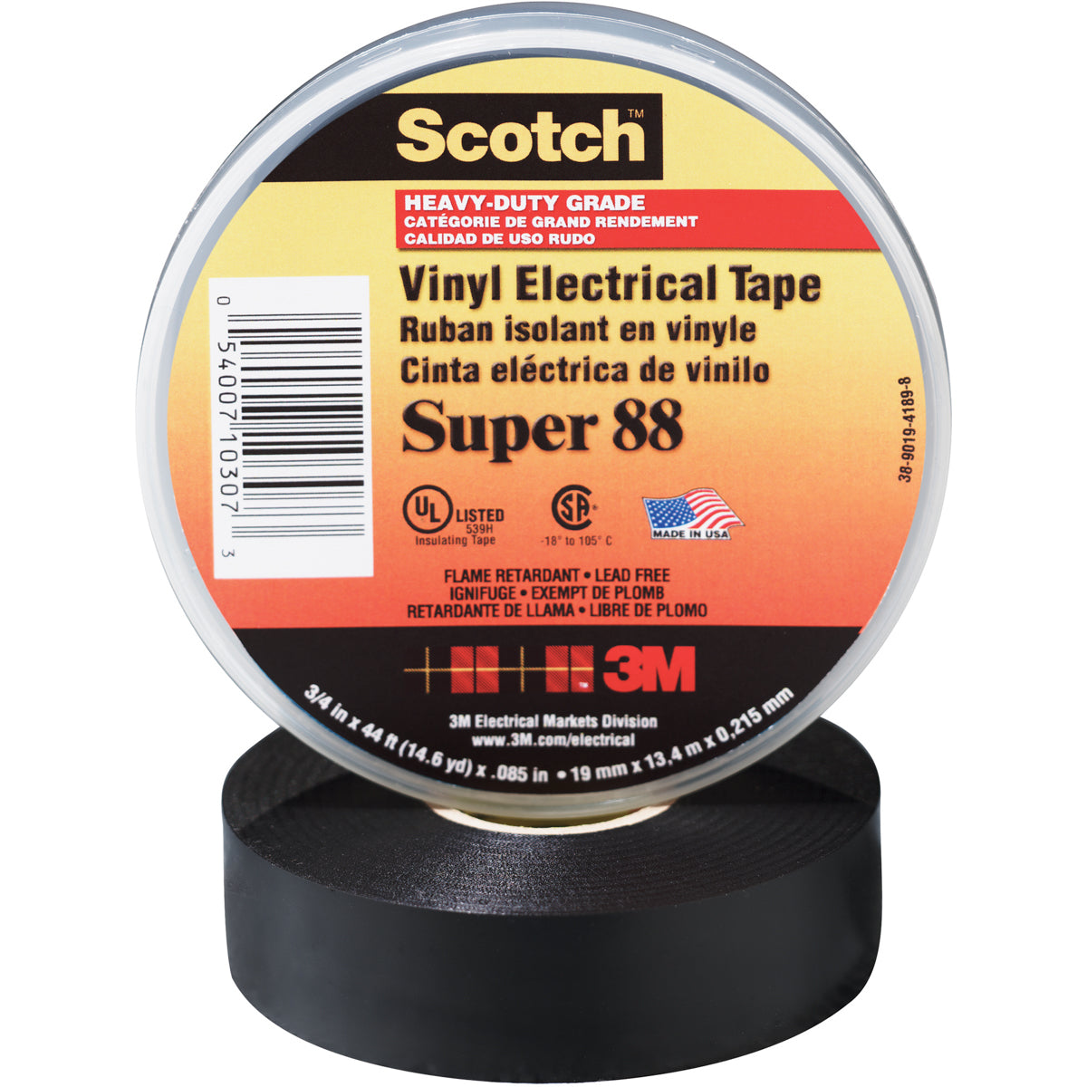 1 1/2" x 44 Feet Black 3M 88 Electrical Tape 10/Case