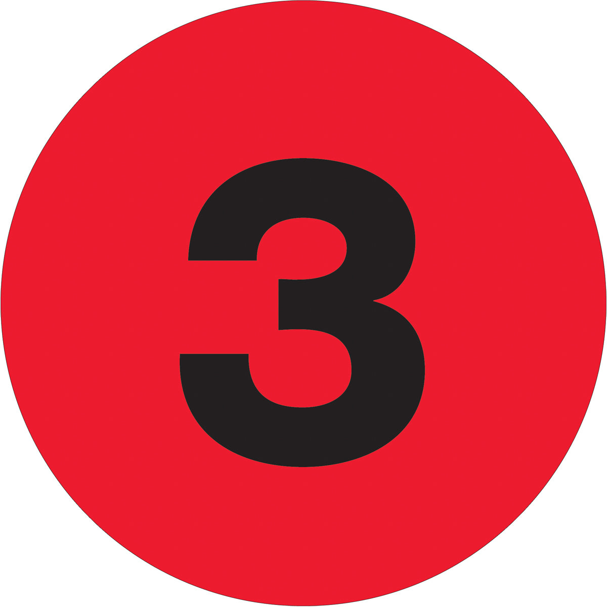 4" Circle - "3" (Fluorescent Red) Number Labels 500/Roll