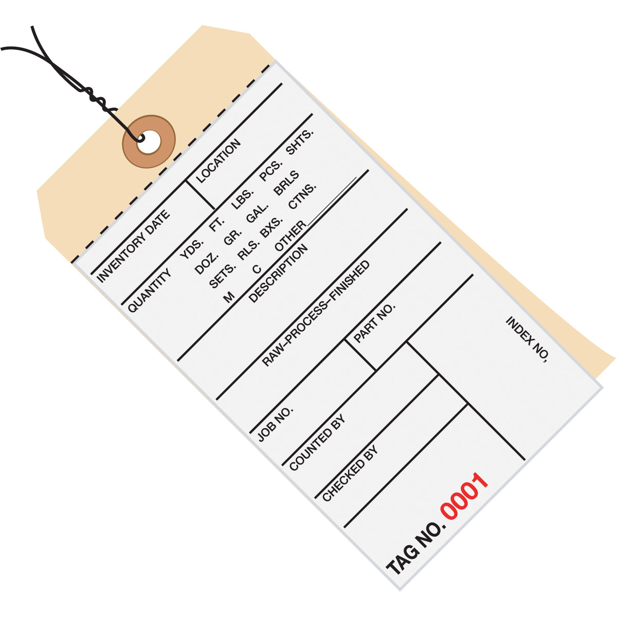 6 1/4 x 3 1/8 - (0000-0499) Inventory Tags 2 Part Carbonless Stub Style #8 - Pre-Wired 500/Case