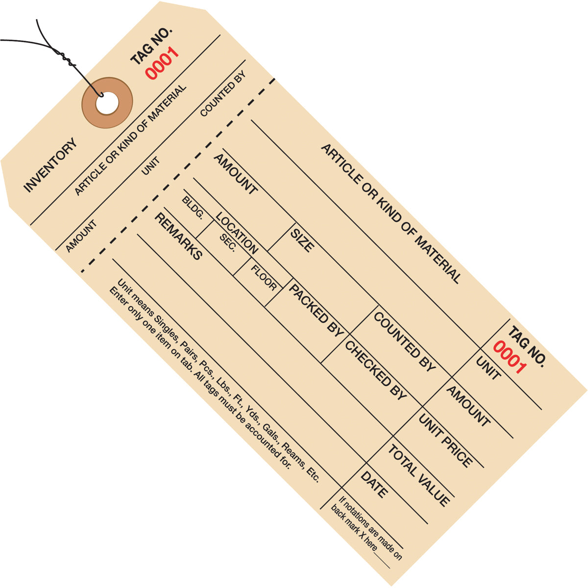 6 1/4 x 3 1/8 - (7000-7999) Inventory Tags 1 Part Stub Style #8 - Pre-Wired 1000/Case