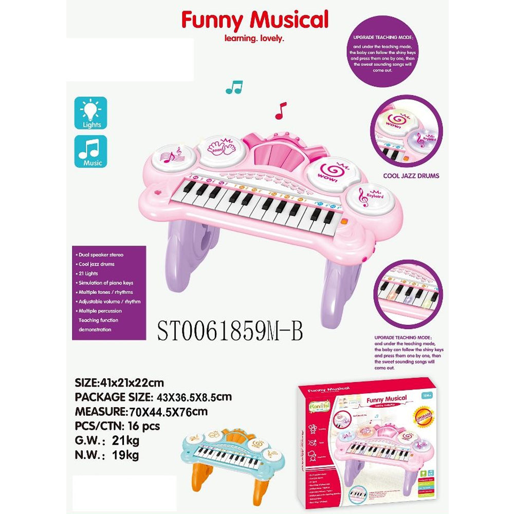 (NET) 24-Key Toddler Piano Toy with Drums and MP3 SongsBlue