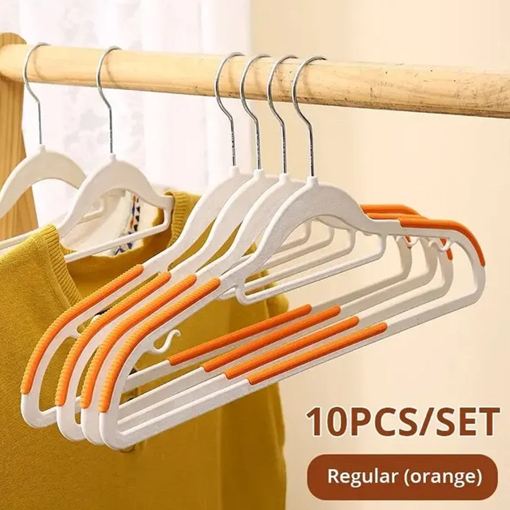 (NET) Anti Slip Anti-Crease Hanger With Clothes Drying & Storing Function 10 pcsOrange