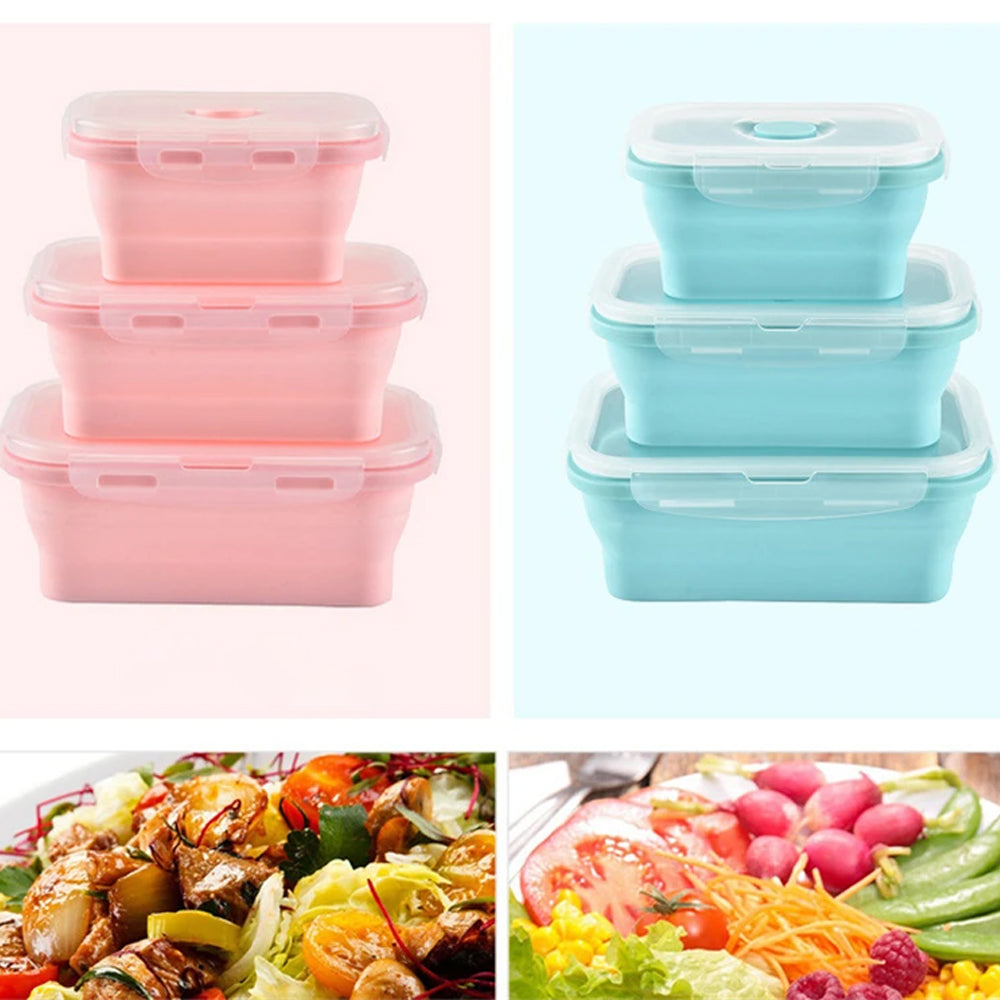 ( NET) Collapsible Silicone Food Storage Containers with Airtight Lids set of 4 pcsBlue