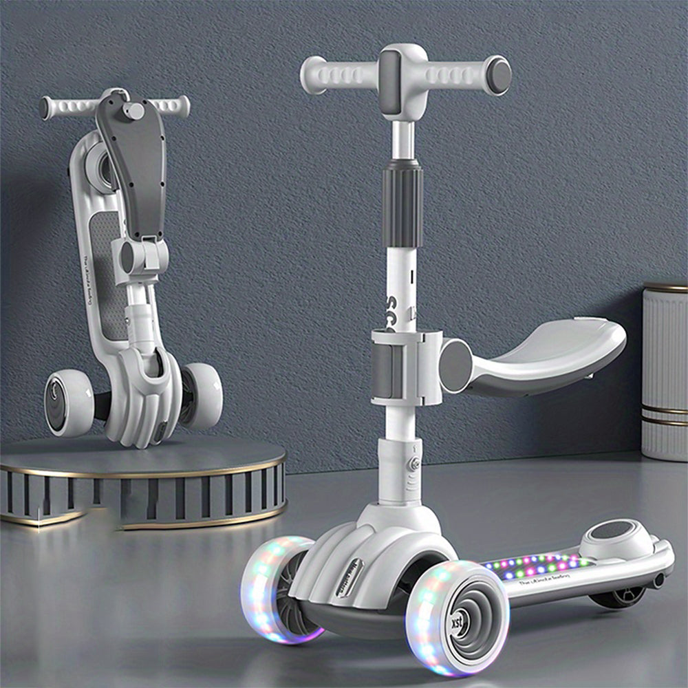 (Net) Height Adjustable Handle Toddler Scooter With Light Wheels And BrakeWhite