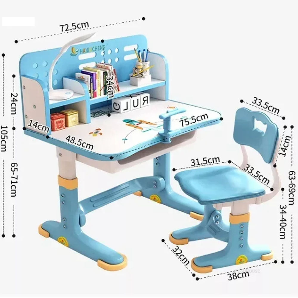 (Net) Children's Study Table Primary School Desk Liftable Plastic Student Writing Kids Table Household Desk and Chair Set for KidsBlue