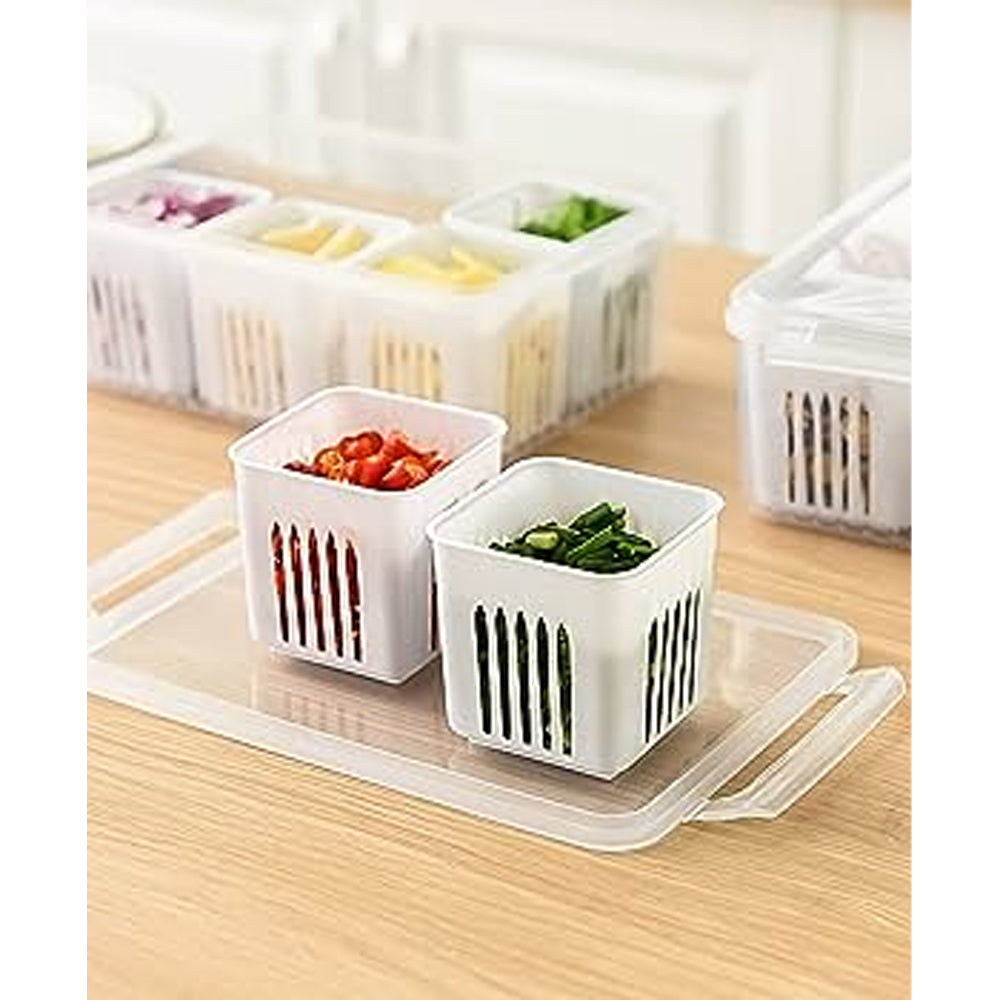 (Net) Fruit and Vegetable Storage Container for Fridge Fresh Produce Saver Container BPA-Free Refrigerator Organizer Bins with Lids and Drain Basket