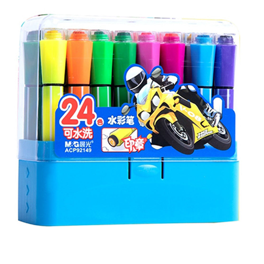 (NET) M&G Stamp Water Color Pen Hexagon Washable /24 colorsBLUE